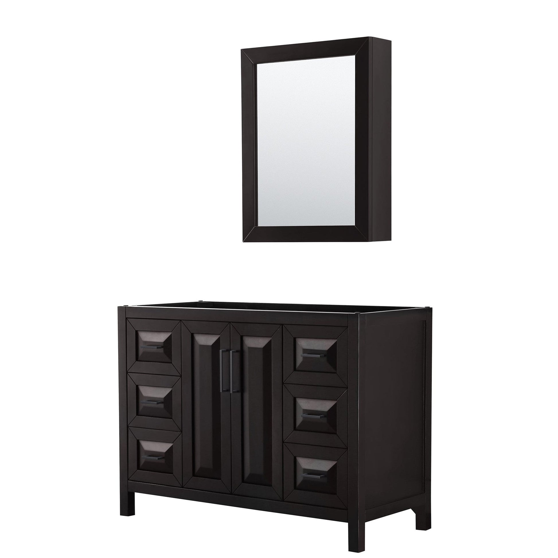 Wyndham Collection Daria 48" Single Bathroom Vanity in Dark Espresso, No Countertop, No Sink, Matte Black Trim, Medicine Cabinet