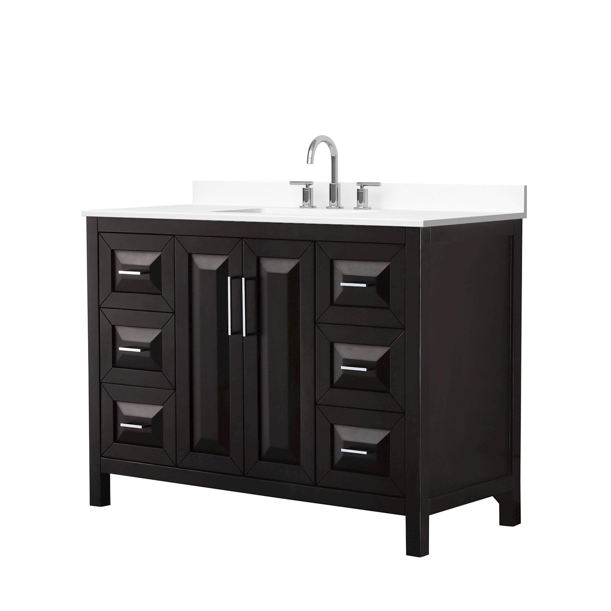 Wyndham Collection Daria 48" Single Bathroom Vanity in Dark Espresso, White Cultured Marble Countertop, Undermount Square Sink (3-Hole), Polished Chrome Trim