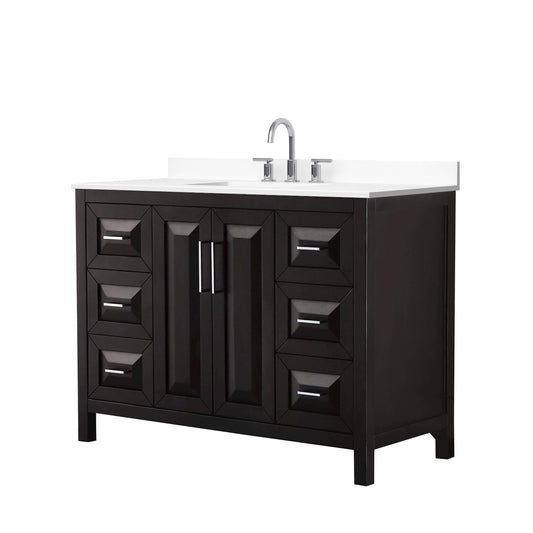 Wyndham Collection Daria 48" Single Bathroom Vanity in Dark Espresso, White Cultured Marble Countertop, Undermount Square Sink (3-Hole), Polished Chrome Trim