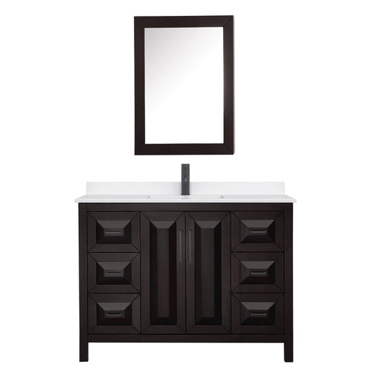 Wyndham Collection Daria 48" Single Bathroom Vanity in Dark Espresso, White Quartz Countertop, Undermount Square Sink (1-Hole), Matte Black Trim, Medicine Cabinet