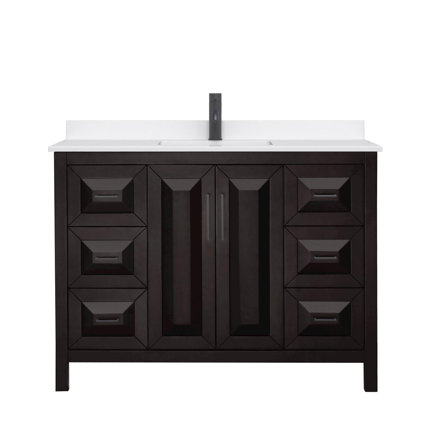 Wyndham Collection Daria 48" Single Bathroom Vanity in Dark Espresso, White Quartz Countertop, Undermount Square Sink (1-Hole), Matte Black Trim