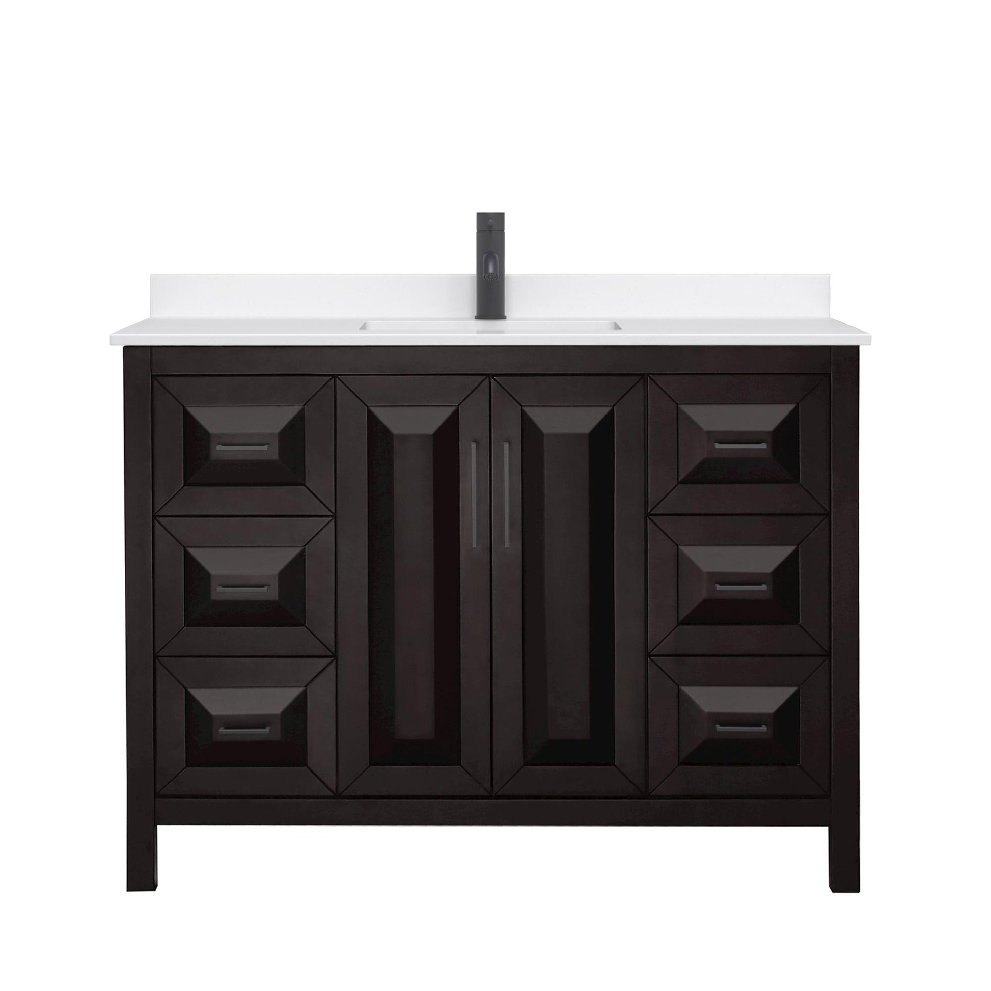 Wyndham Collection Daria 48" Single Bathroom Vanity in Dark Espresso, White Quartz Countertop, Undermount Square Sink (1-Hole), Matte Black Trim