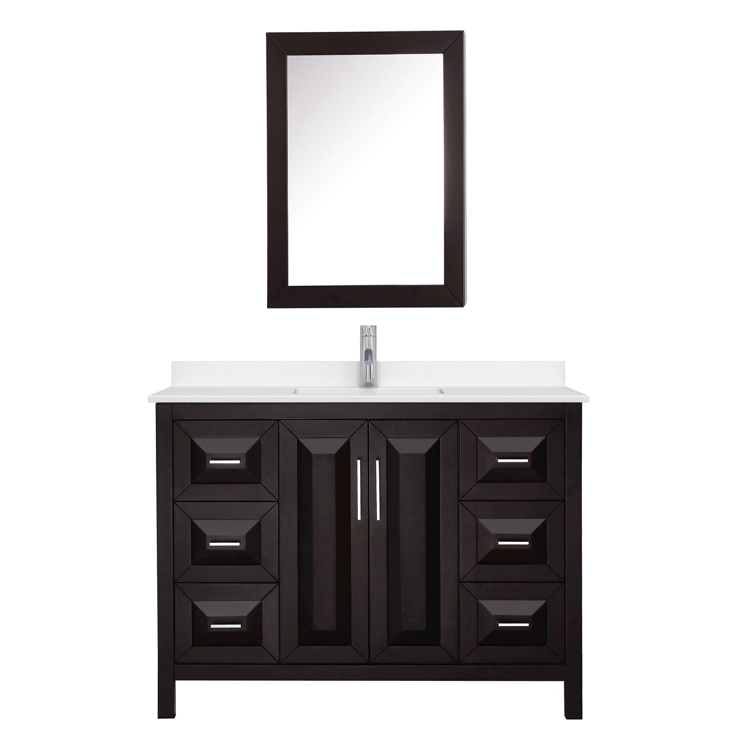 Wyndham Collection Daria 48" Single Bathroom Vanity in Dark Espresso, White Quartz Countertop, Undermount Square Sink (1-Hole), Polished Chrome Trim, Medicine Cabinet