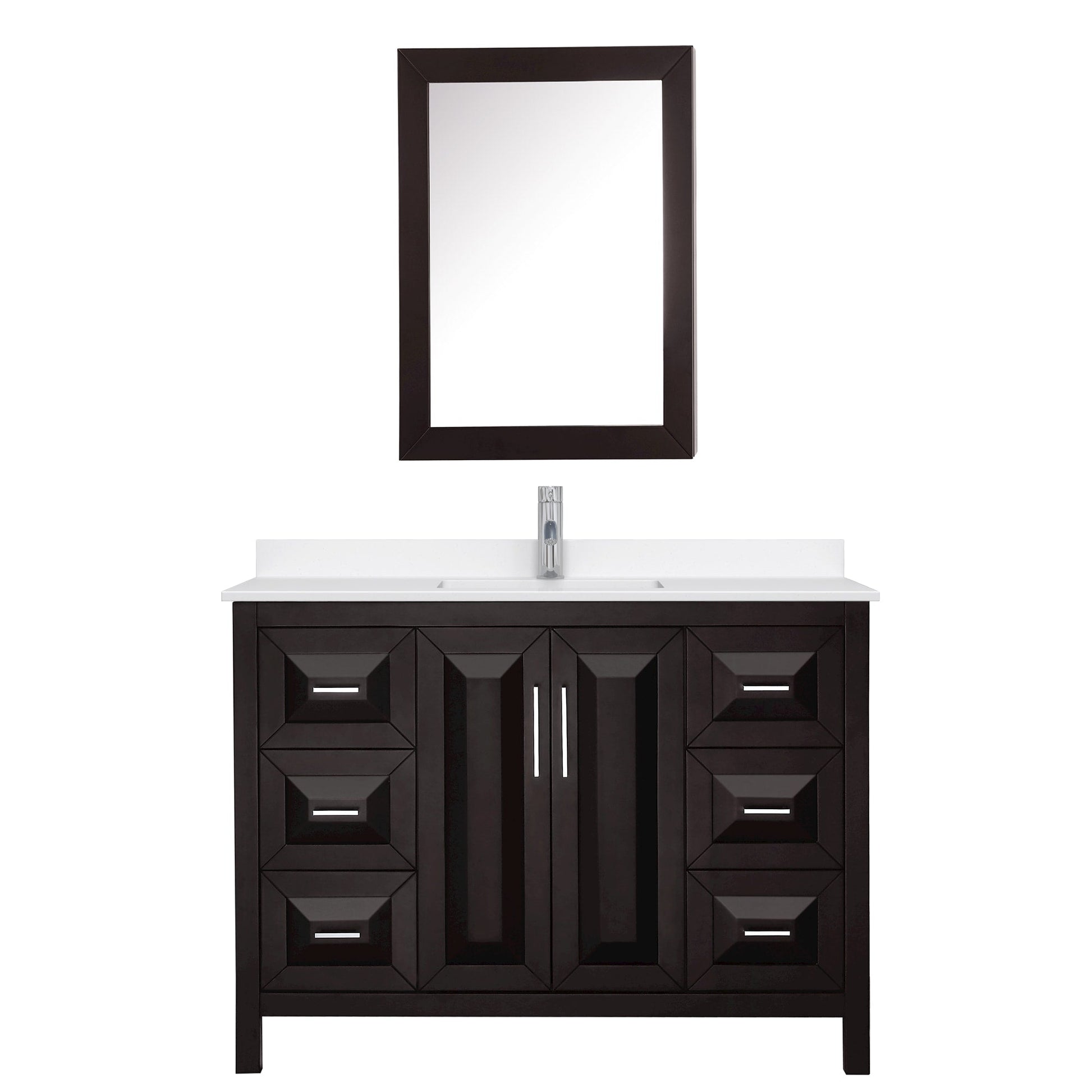Wyndham Collection Daria 48" Single Bathroom Vanity in Dark Espresso, White Quartz Countertop, Undermount Square Sink (1-Hole), Polished Chrome Trim, Medicine Cabinet