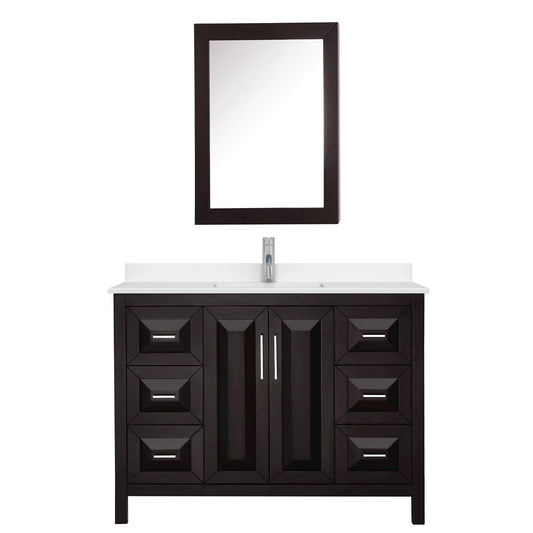 Wyndham Collection Daria 48" Single Bathroom Vanity in Dark Espresso, White Quartz Countertop, Undermount Square Sink (1-Hole), Polished Chrome Trim, Medicine Cabinet