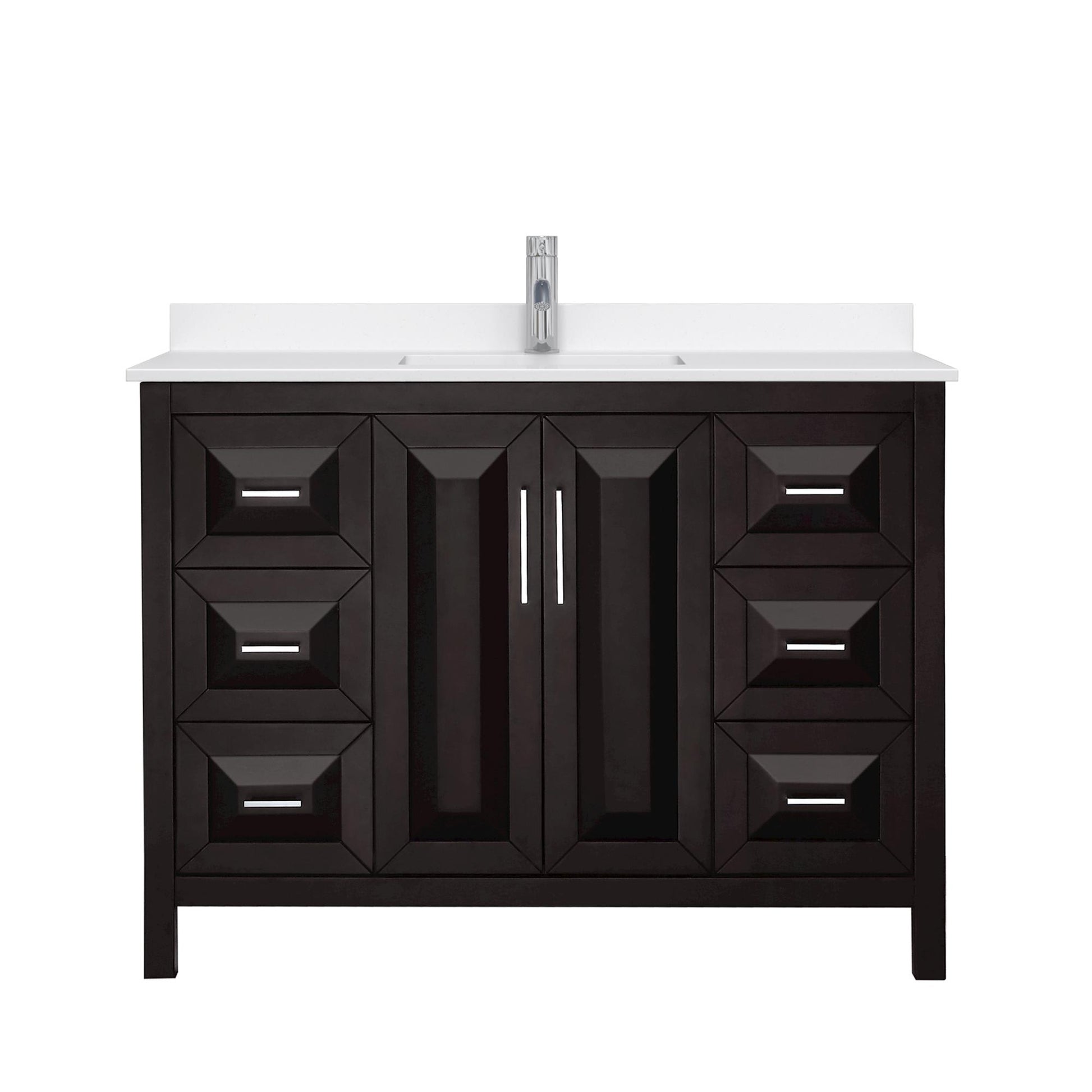 Wyndham Collection Daria 48" Single Bathroom Vanity in Dark Espresso, White Quartz Countertop, Undermount Square Sink (1-Hole), Polished Chrome Trim