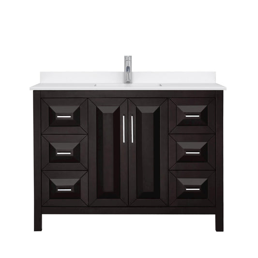Wyndham Collection Daria 48" Single Bathroom Vanity in Dark Espresso, White Quartz Countertop, Undermount Square Sink (1-Hole), Polished Chrome Trim