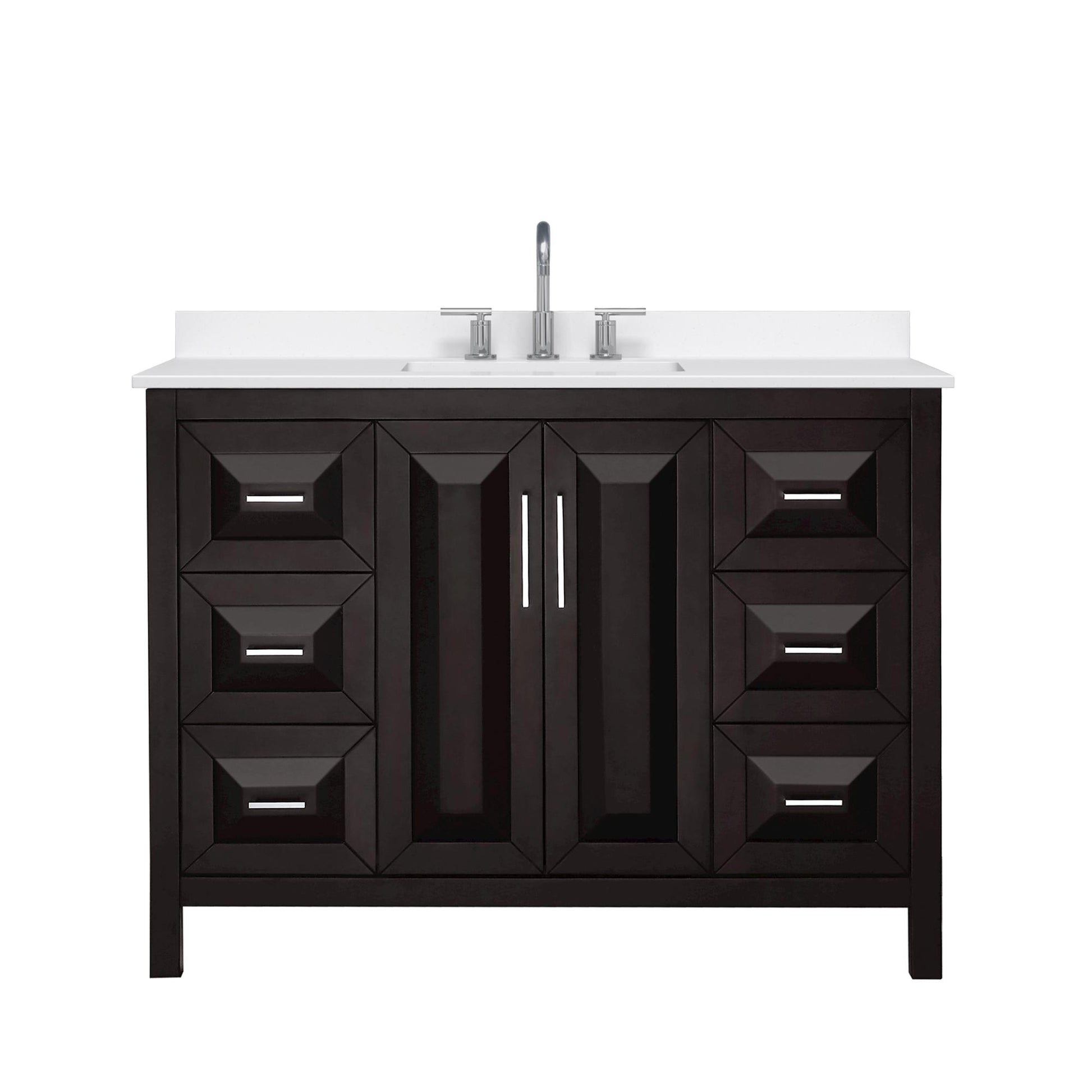 Wyndham Collection Daria 48" Single Bathroom Vanity in Dark Espresso, White Quartz Countertop, Undermount Square Sink (3-Hole), Polished Chrome Trim