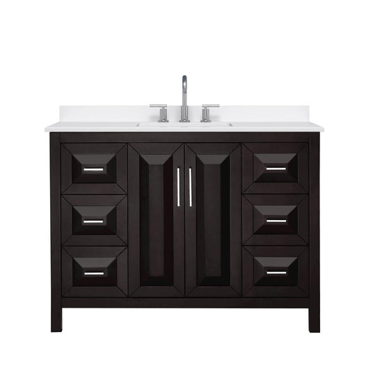 Wyndham Collection Daria 48" Single Bathroom Vanity in Dark Espresso, White Quartz Countertop, Undermount Square Sink (3-Hole), Polished Chrome Trim