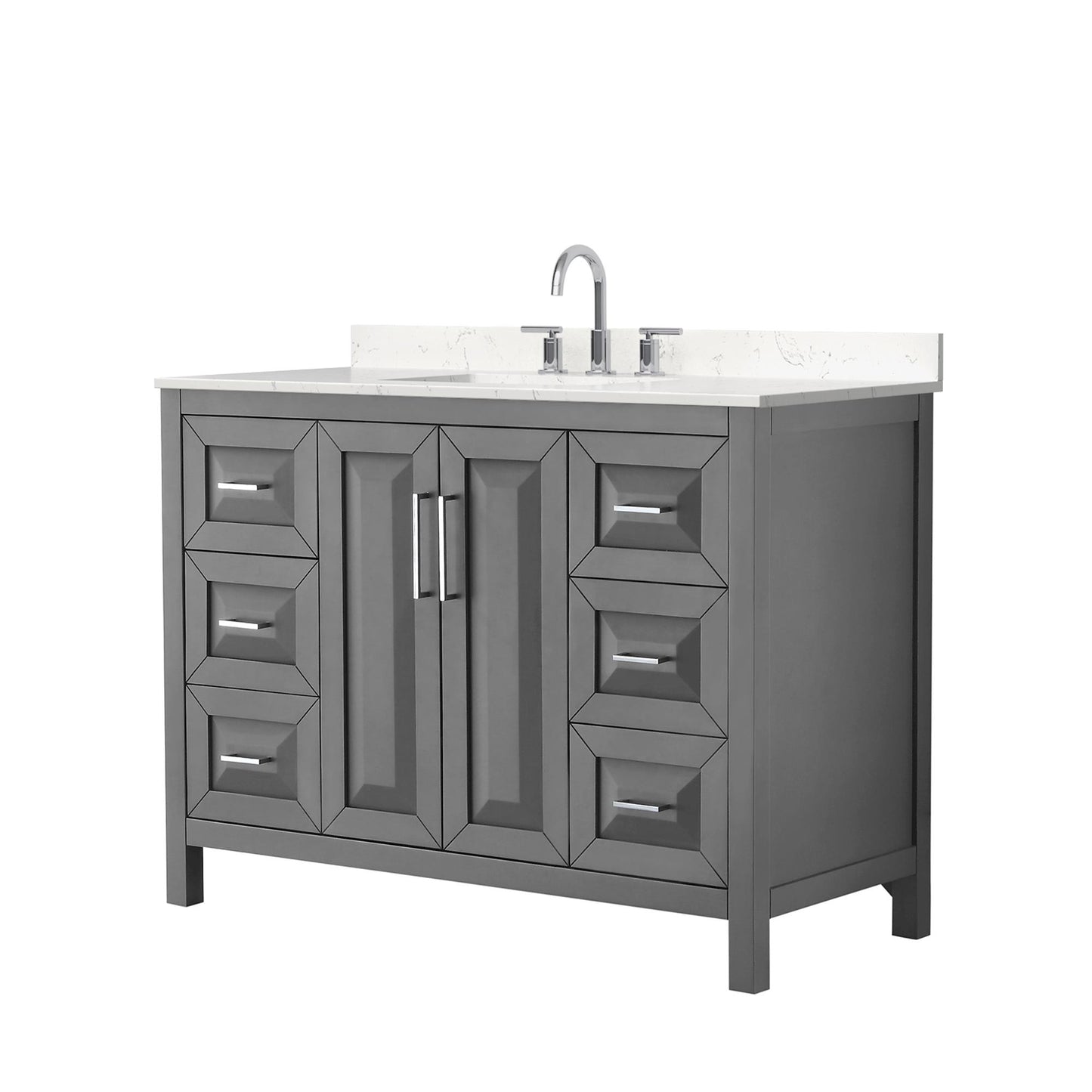Wyndham Collection Daria 48" Single Bathroom Vanity in Dark Gray, Carrara Cultured Marble Countertop, Undermount Square Sink (3-Hole), Polished Chrome Trim