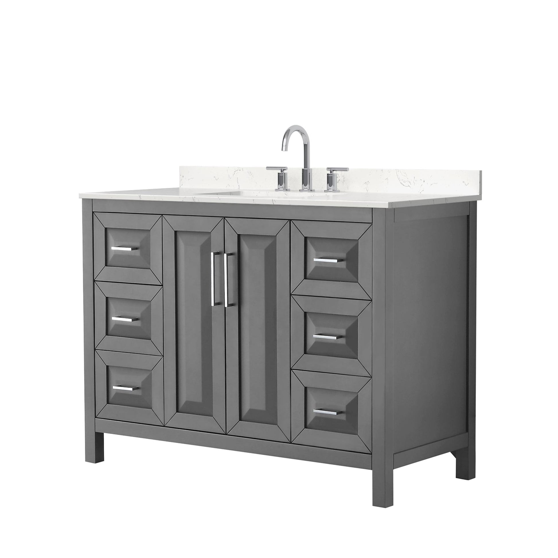 Wyndham Collection Daria 48" Single Bathroom Vanity in Dark Gray, Carrara Cultured Marble Countertop, Undermount Square Sink (3-Hole), Polished Chrome Trim