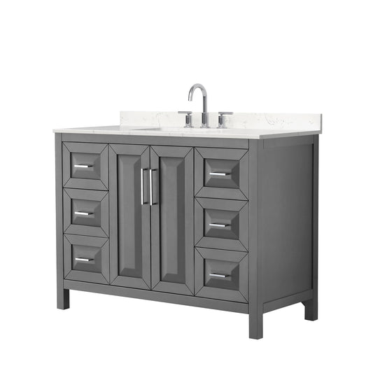 Wyndham Collection Daria 48" Single Bathroom Vanity in Dark Gray, Carrara Cultured Marble Countertop, Undermount Square Sink (3-Hole), Polished Chrome Trim