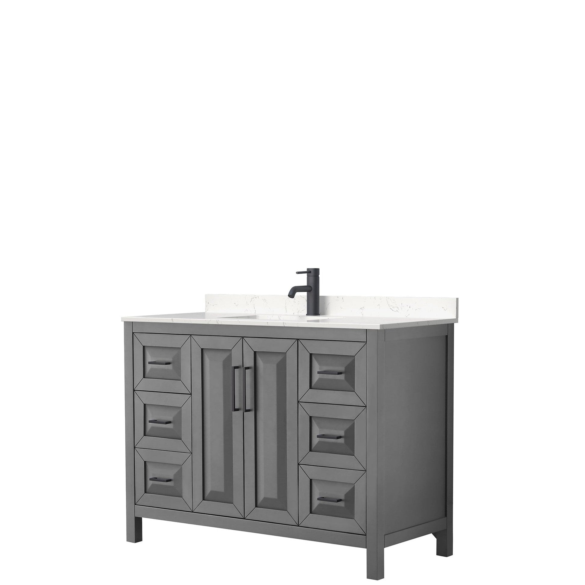 Wyndham Collection Daria 48" Single Bathroom Vanity in Dark Gray, Carrara Cultured Marble Countertop, Undermount Square Sink, Matte Black Trim