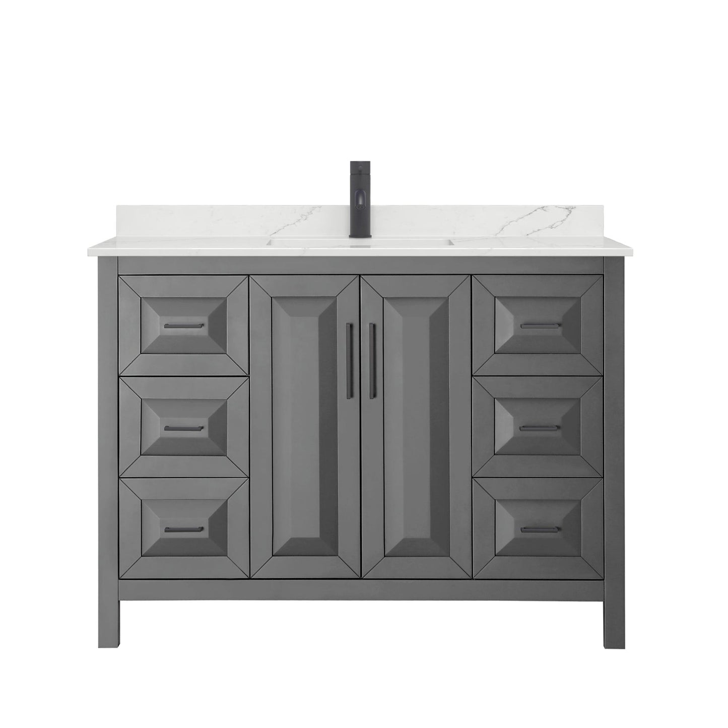 Wyndham Collection Daria 48" Single Bathroom Vanity in Dark Gray, Giotto Quartz Countertop, Undermount Square Sink (1-Hole), Matte Black Trim