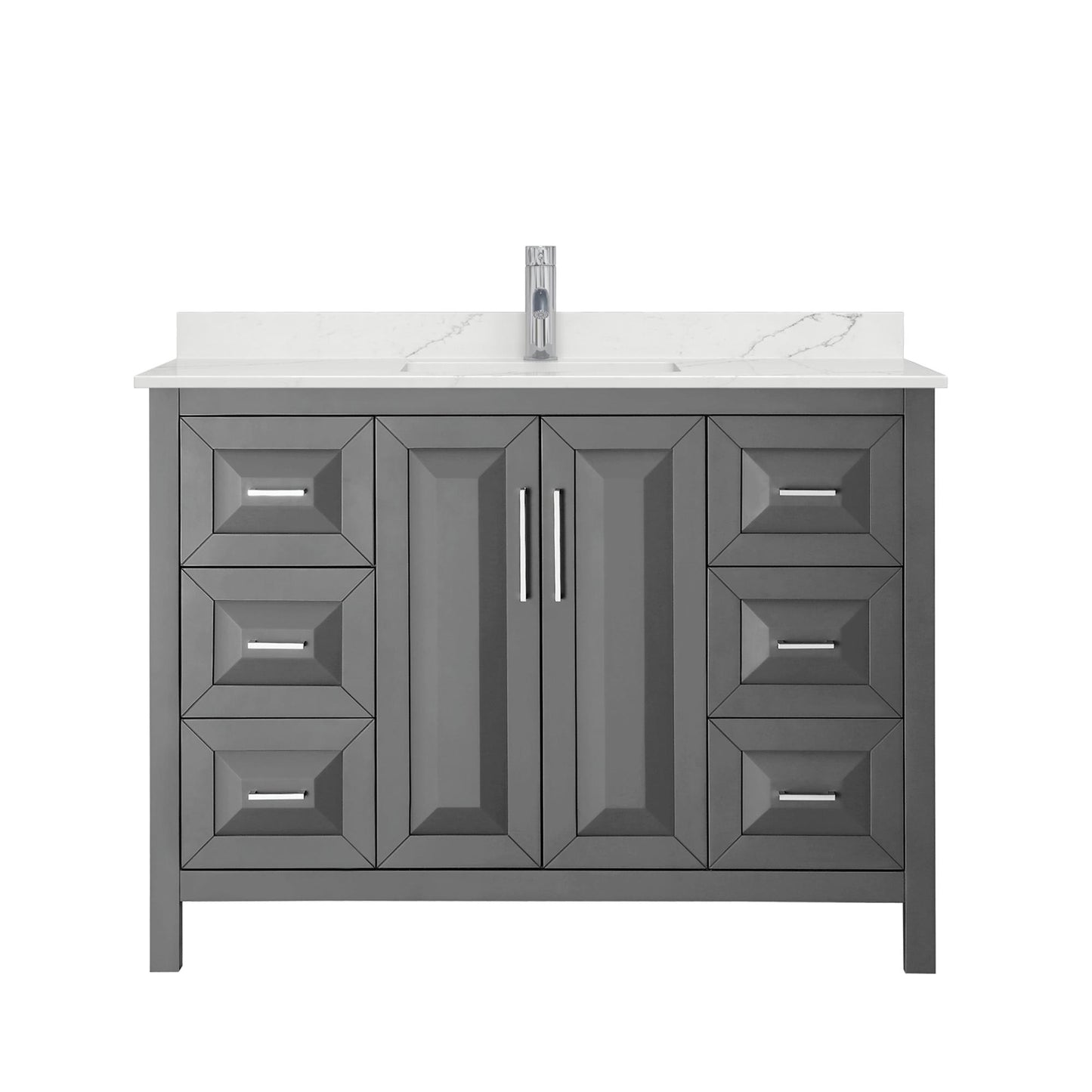 Wyndham Collection Daria 48" Single Bathroom Vanity in Dark Gray, Giotto Quartz Countertop, Undermount Square Sink (1-Hole), Polished Chrome Trim