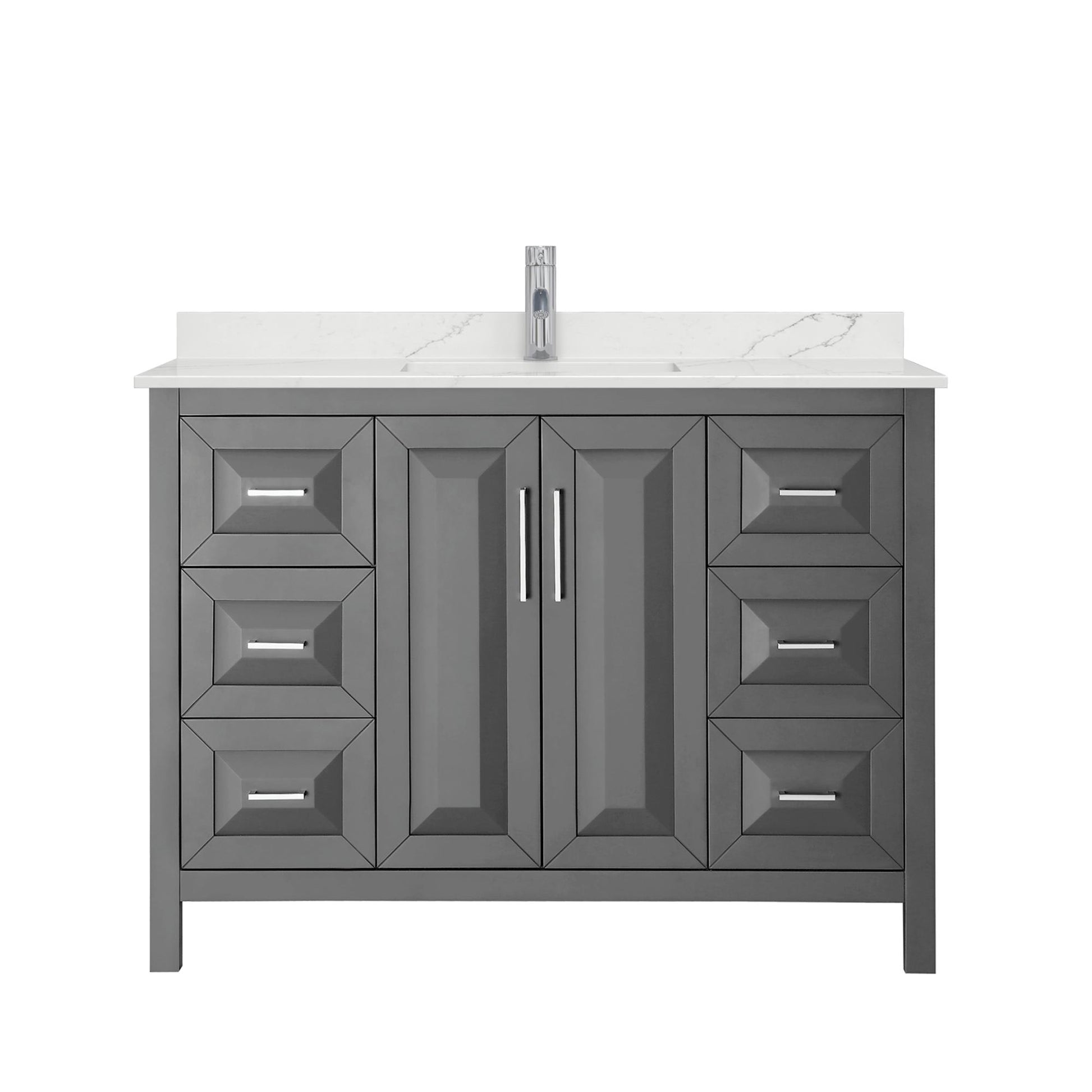 Wyndham Collection Daria 48" Single Bathroom Vanity in Dark Gray, Giotto Quartz Countertop, Undermount Square Sink (1-Hole), Polished Chrome Trim
