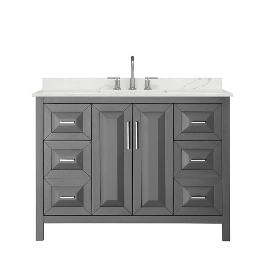 Wyndham Collection Daria 48" Single Bathroom Vanity in Dark Gray, Giotto Quartz Countertop, Undermount Square Sink (3-Hole), Polished Chrome Trim