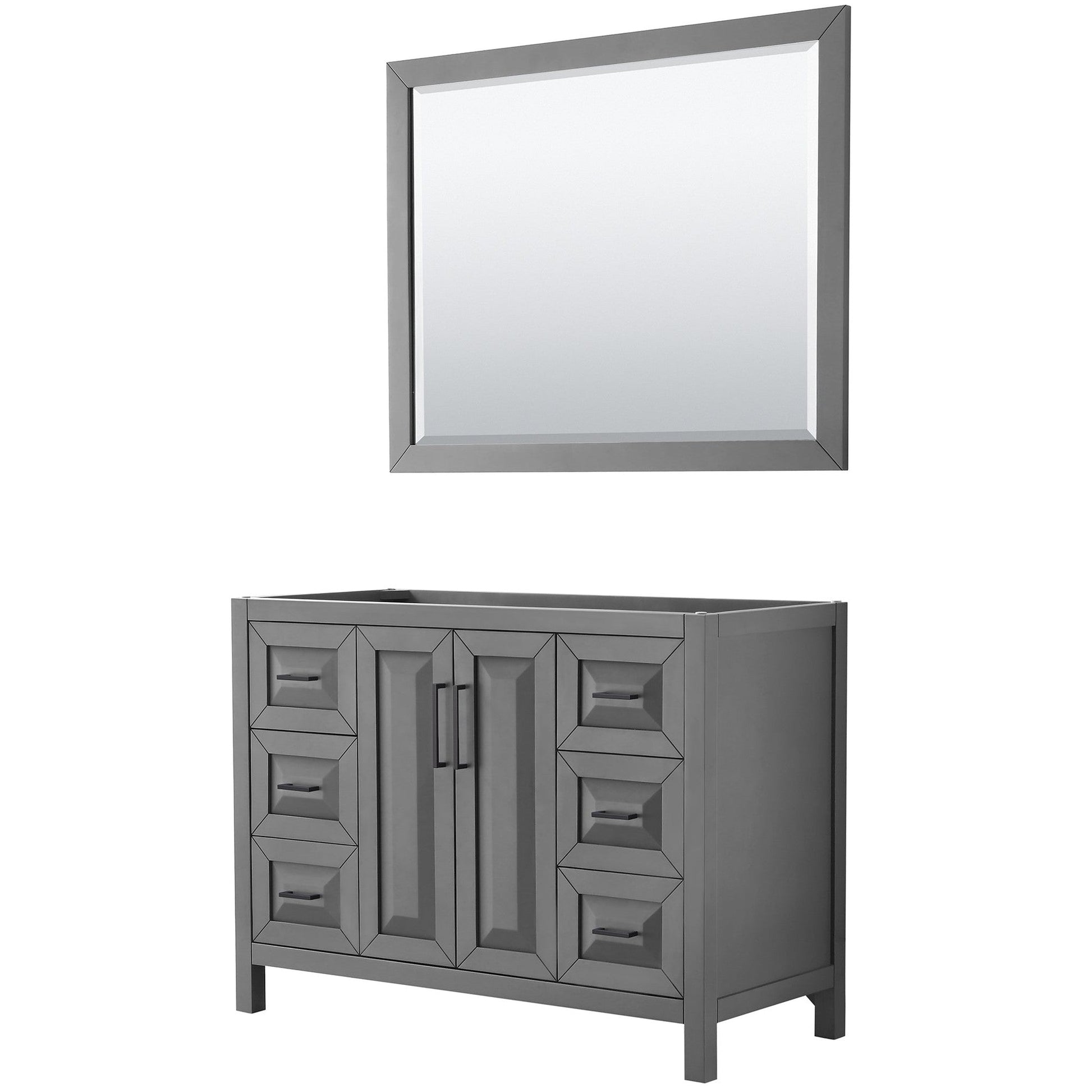Wyndham Collection Daria 48" Single Bathroom Vanity in Dark Gray, No Countertop, No Sink, Matte Black Trim, 46" Mirror
