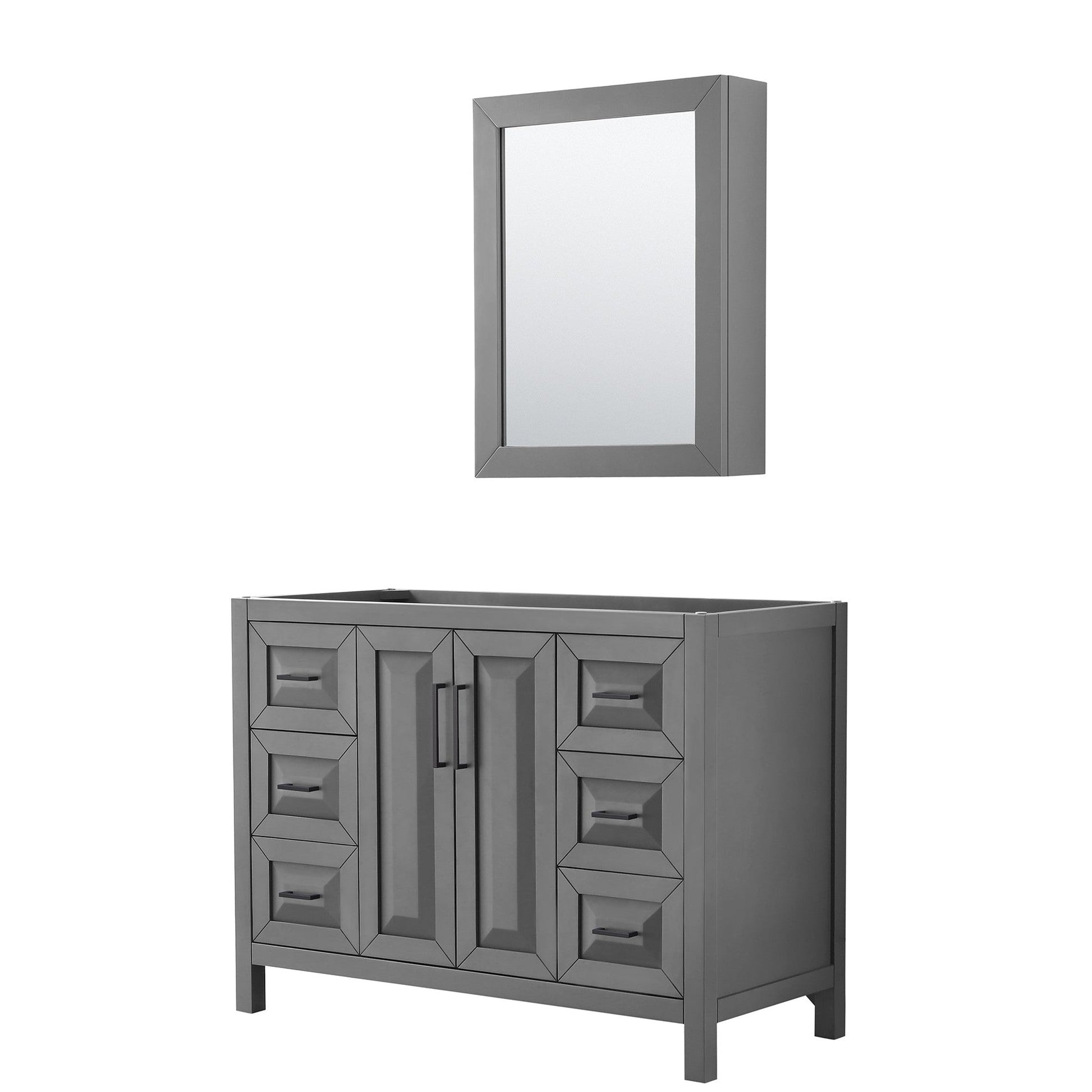 Wyndham Collection Daria 48" Single Bathroom Vanity in Dark Gray, No Countertop, No Sink, Matte Black Trim, Medicine Cabinet