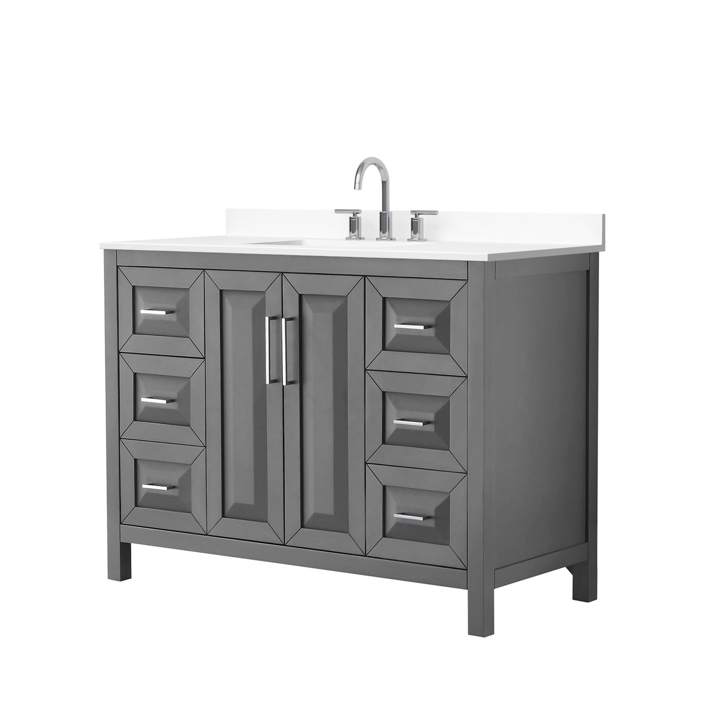 Wyndham Collection Daria 48" Single Bathroom Vanity in Dark Gray, White Cultured Marble Countertop, Undermount Square Sink (3-Hole), Polished Chrome Trim