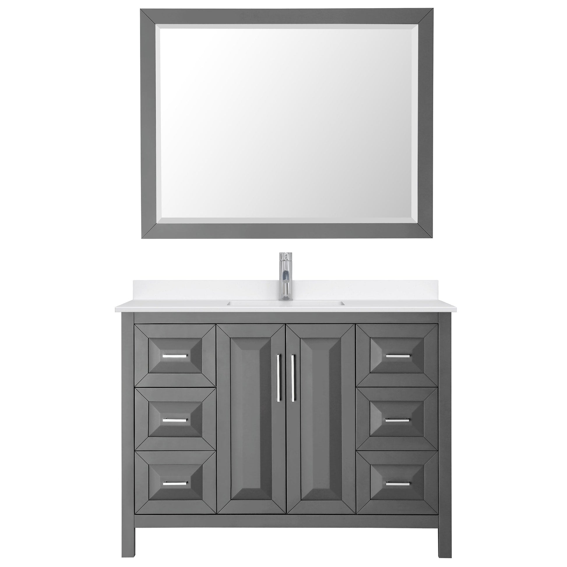 Wyndham Collection Daria 48" Single Bathroom Vanity in Dark Gray, White Quartz Countertop, Undermount Square Sink (1-Hole), Polished Chrome Trim, 46" Mirror