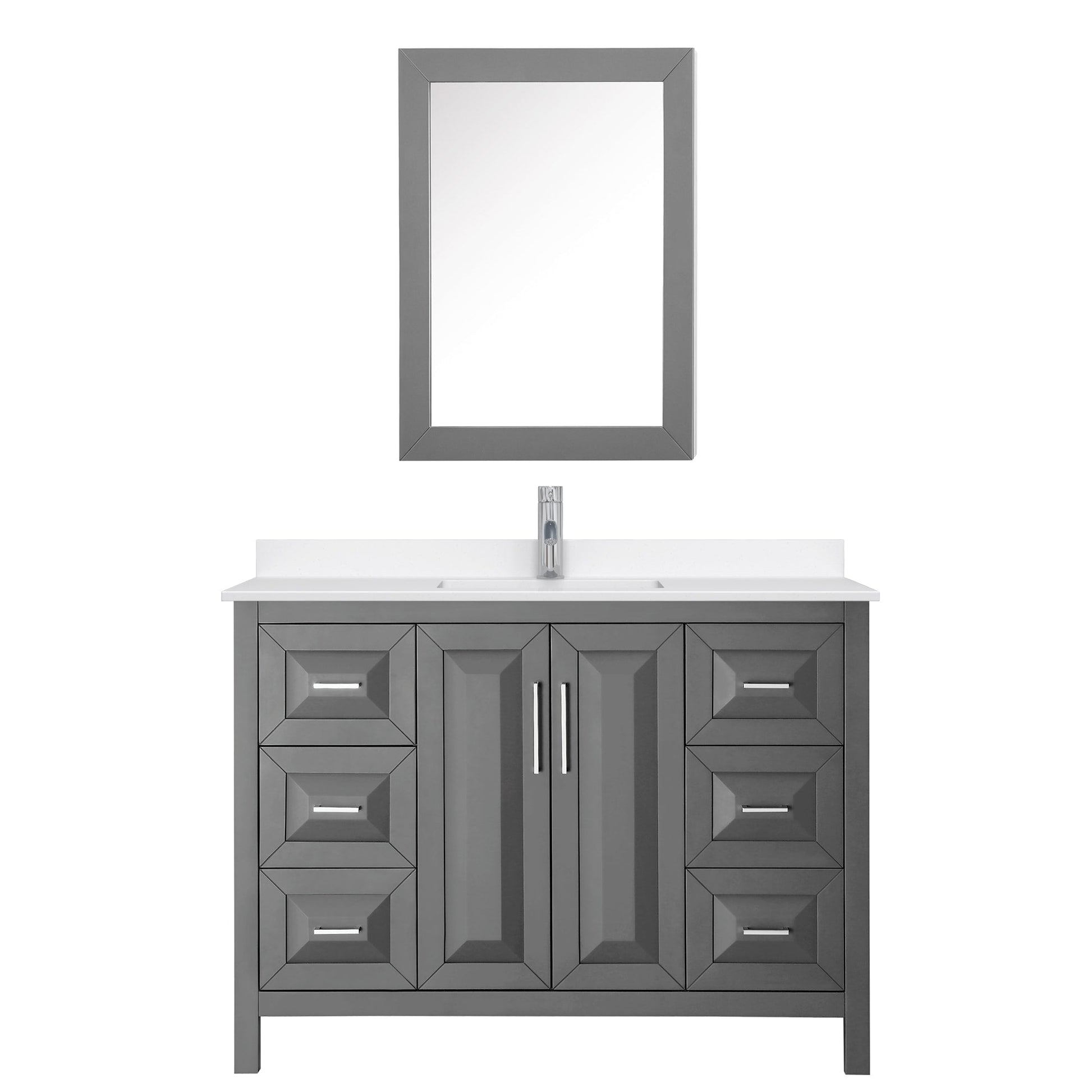 Wyndham Collection Daria 48" Single Bathroom Vanity in Dark Gray, White Quartz Countertop, Undermount Square Sink (1-Hole), Polished Chrome Trim, Medicine Cabinet