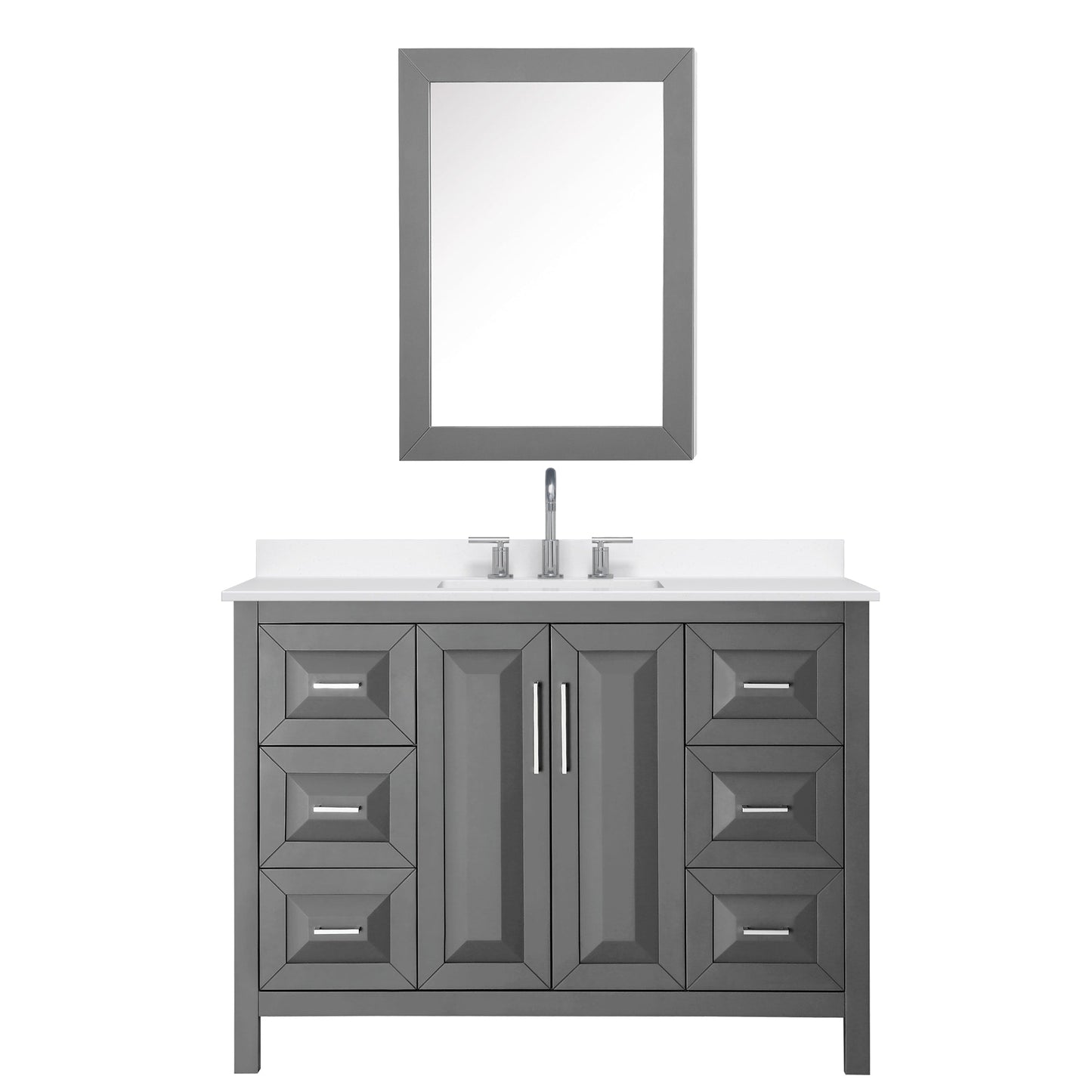 Wyndham Collection Daria 48" Single Bathroom Vanity in Dark Gray, White Quartz Countertop, Undermount Square Sink (3-Hole), Polished Chrome Trim, Medicine Cabinet