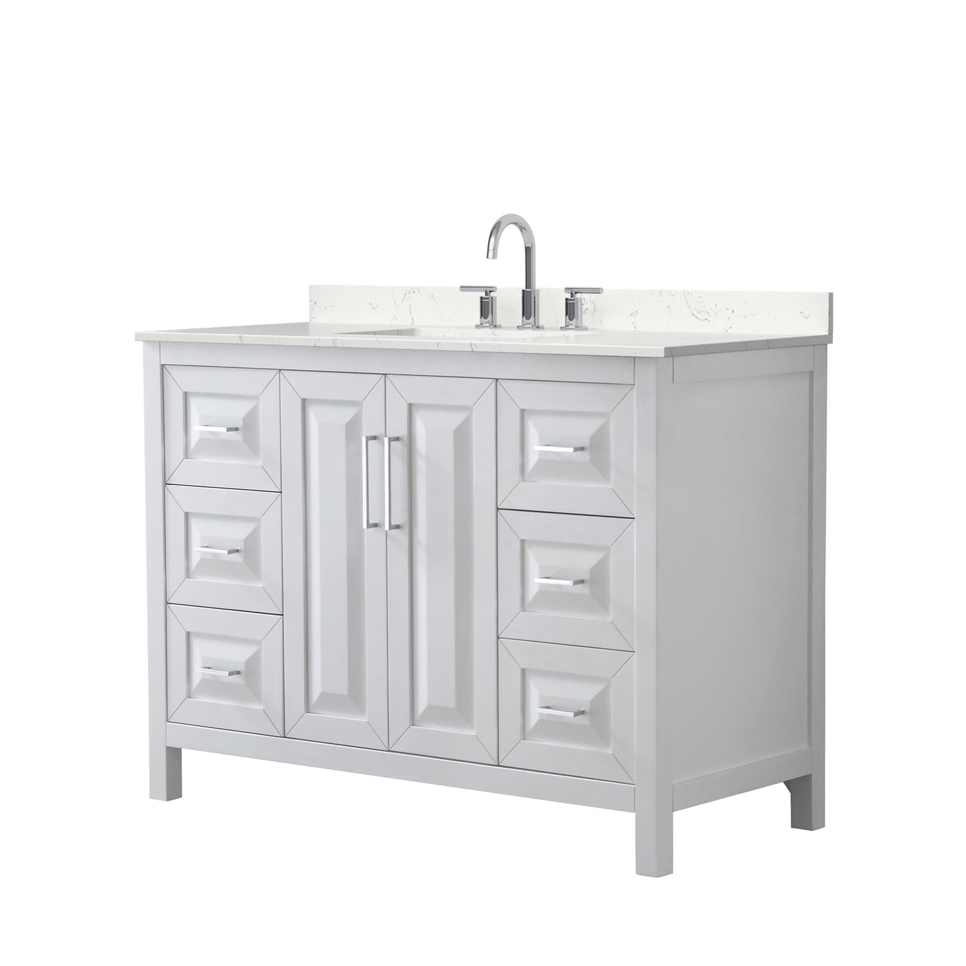 Wyndham Collection Daria 48" Single Bathroom Vanity in White, Carrara Cultured Marble Countertop, Undermount Square Sink (3-Hole), Polished Chrome Trim