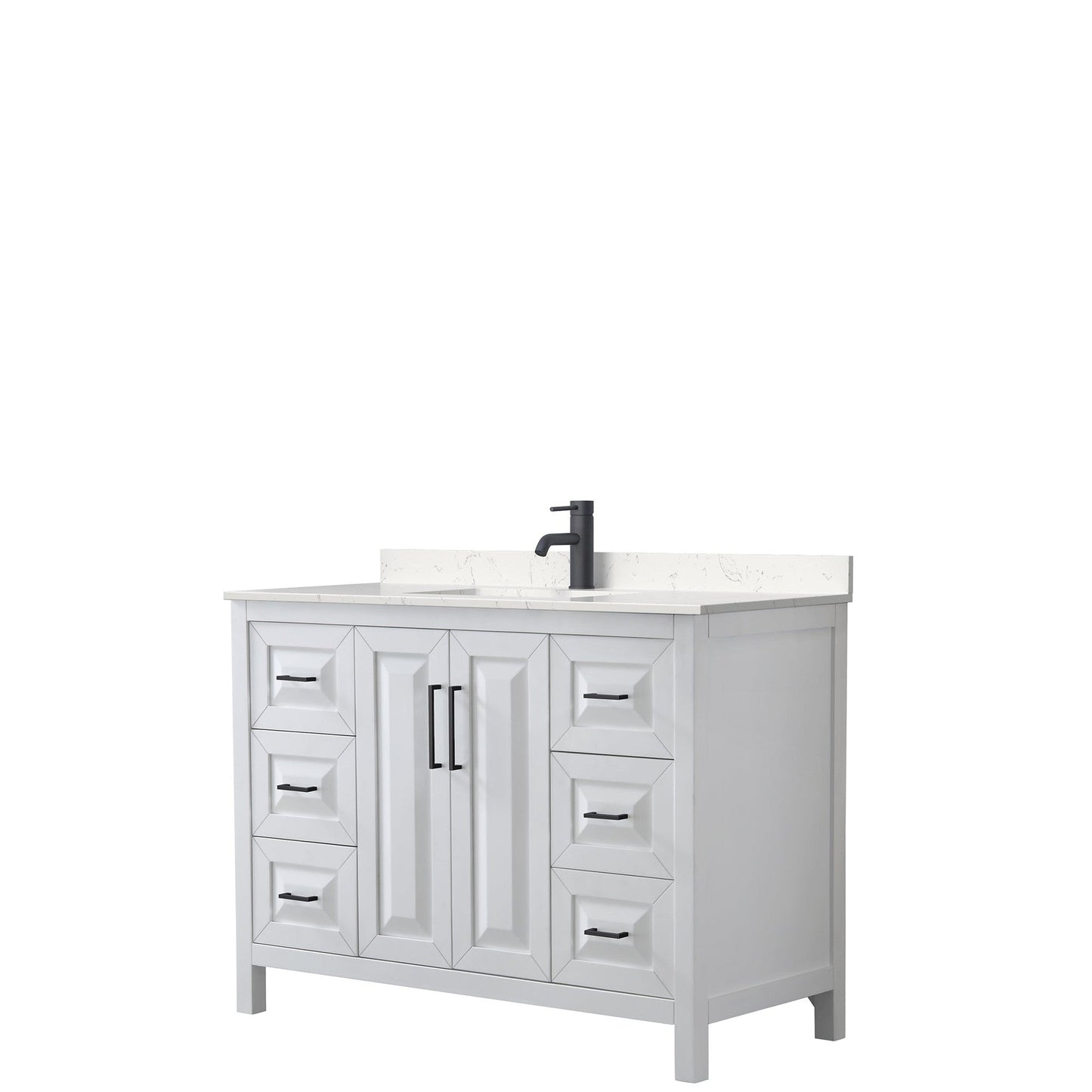 Wyndham Collection Daria 48" Single Bathroom Vanity in White, Carrara Cultured Marble Countertop, Undermount Square Sink, Matte Black Trim