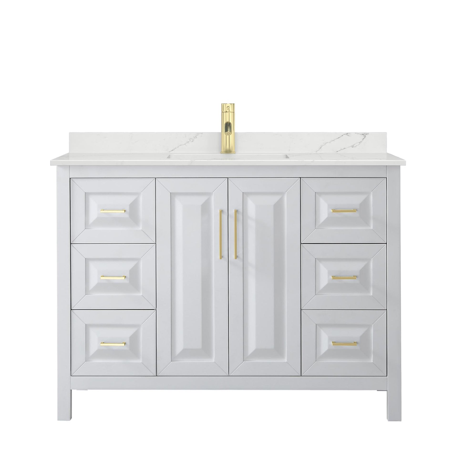 Wyndham Collection Daria 48" Single Bathroom Vanity in White, Giotto Quartz Countertop, Undermount Square Sink (1-Hole), Brushed Gold Trim
