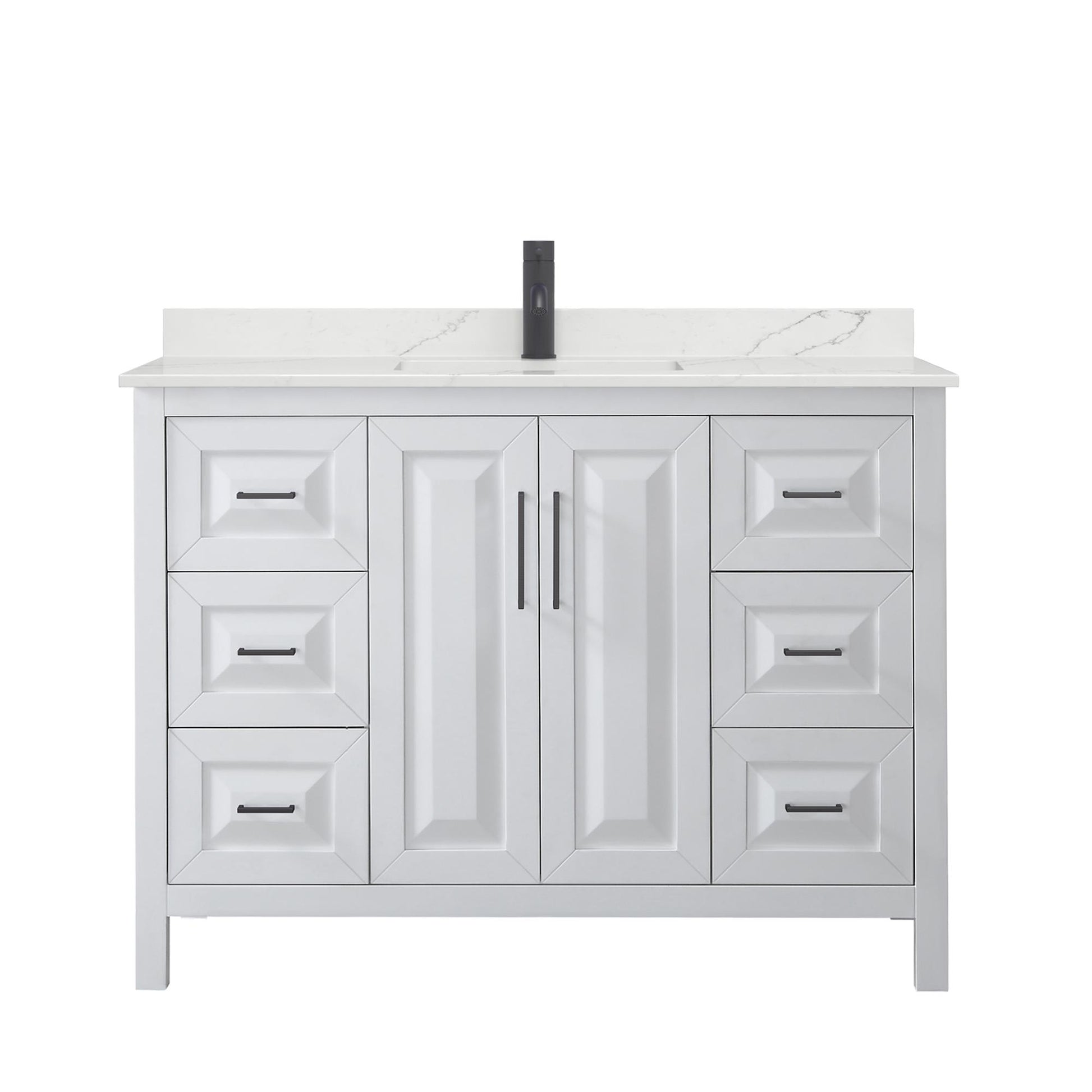 Wyndham Collection Daria 48" Single Bathroom Vanity in White, Giotto Quartz Countertop, Undermount Square Sink (1-Hole), Matte Black Trim