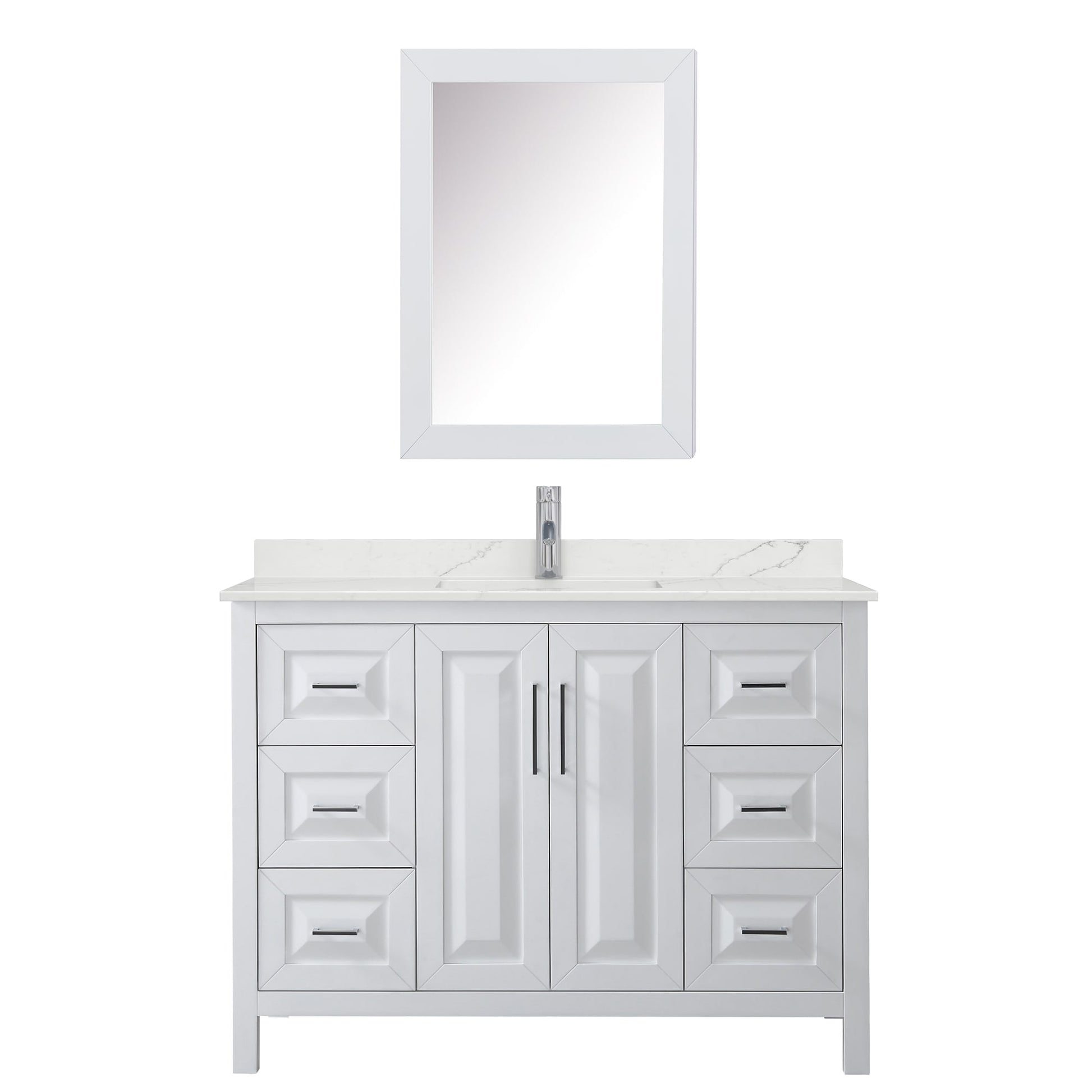 Wyndham Collection Daria 48" Single Bathroom Vanity in White, Giotto Quartz Countertop, Undermount Square Sink (1-Hole), Polished Chrome Trim, Medicine Cabinet