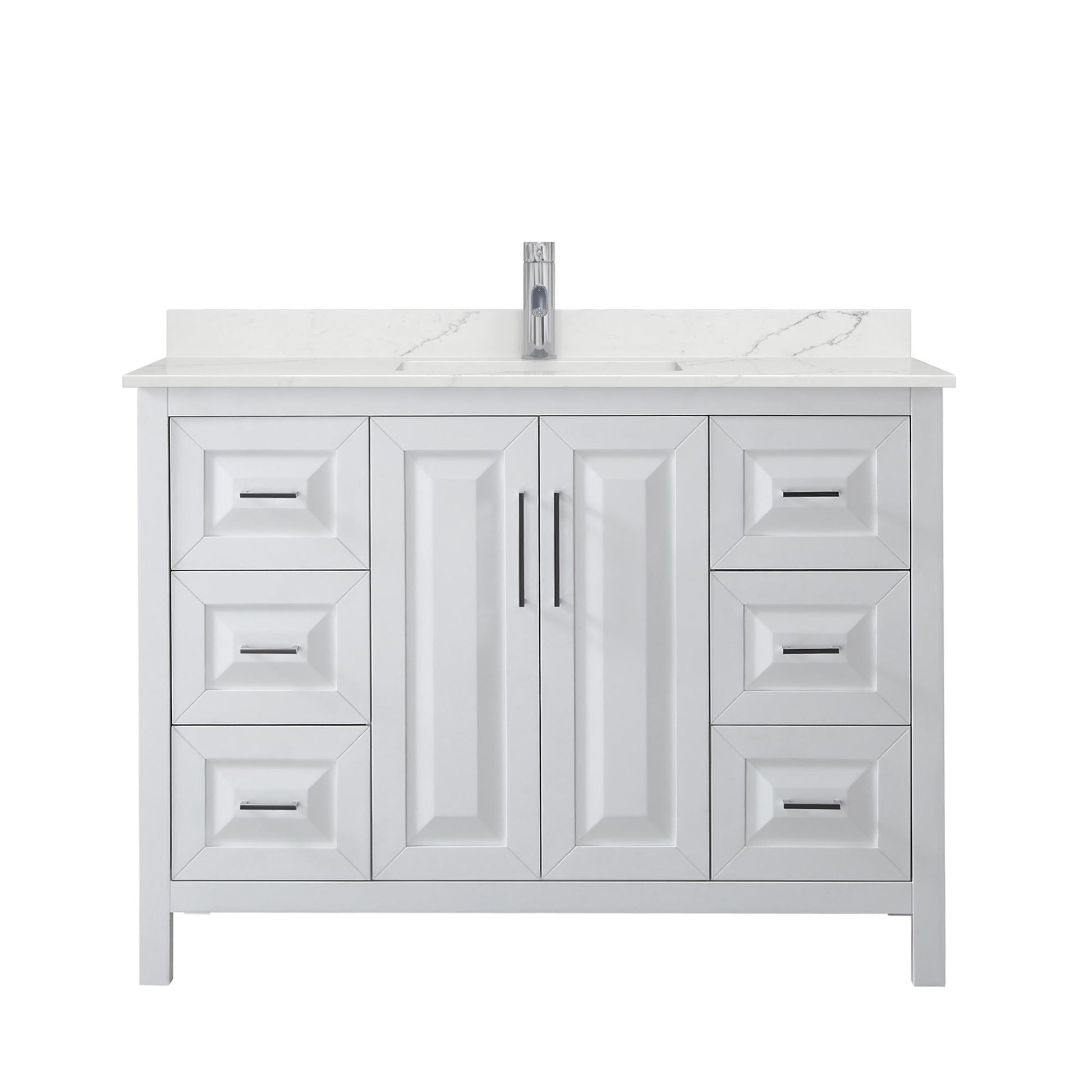 Wyndham Collection Daria 48" Single Bathroom Vanity in White, Giotto Quartz Countertop, Undermount Square Sink (1-Hole), Polished Chrome Trim