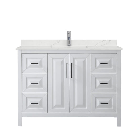 Wyndham Collection Daria 48" Single Bathroom Vanity in White, Giotto Quartz Countertop, Undermount Square Sink (1-Hole), Polished Chrome Trim