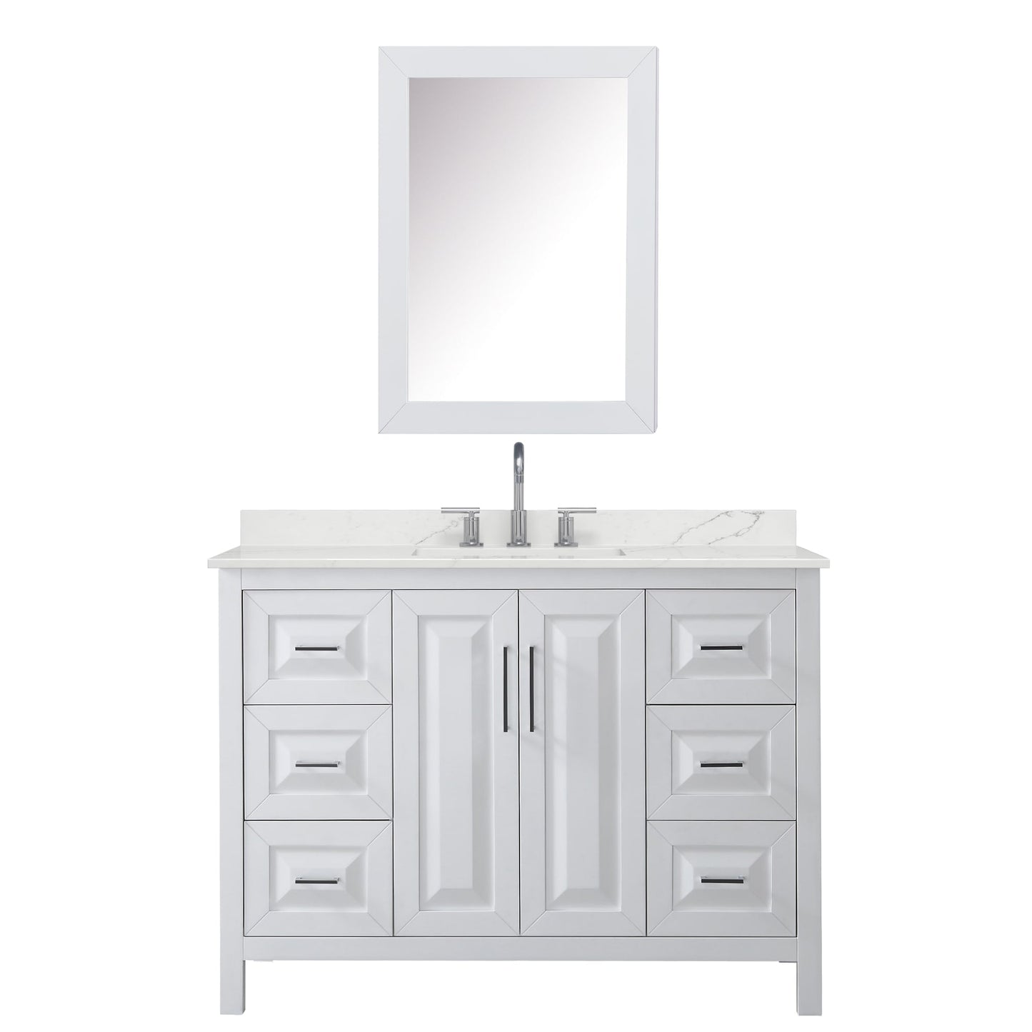 Wyndham Collection Daria 48" Single Bathroom Vanity in White, Giotto Quartz Countertop, Undermount Square Sink (3-Hole), Polished Chrome Trim, Medicine Cabinet