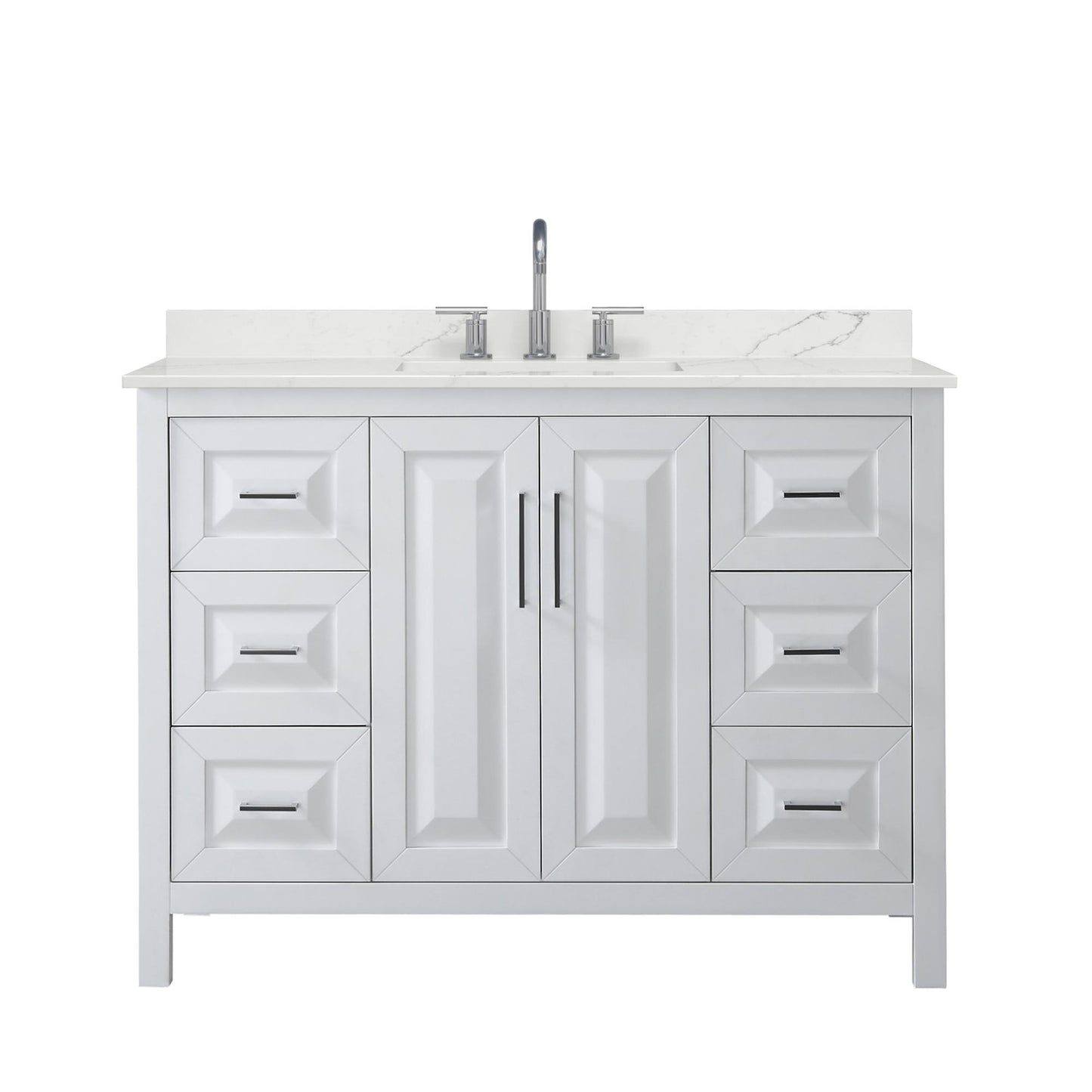 Wyndham Collection Daria 48" Single Bathroom Vanity in White, Giotto Quartz Countertop, Undermount Square Sink (3-Hole), Polished Chrome Trim