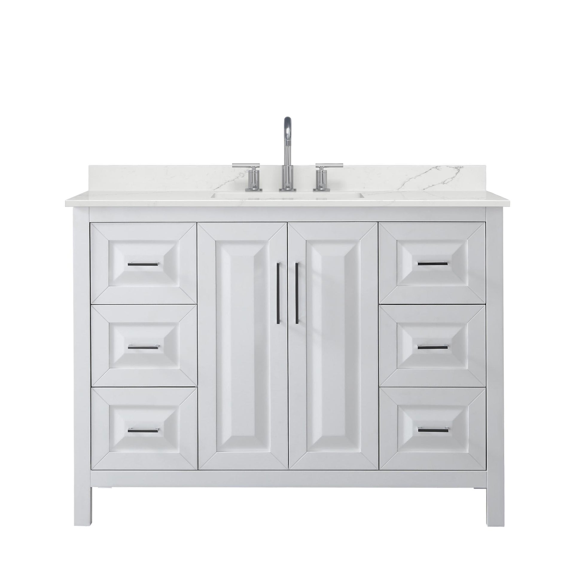 Wyndham Collection Daria 48" Single Bathroom Vanity in White, Giotto Quartz Countertop, Undermount Square Sink (3-Hole), Polished Chrome Trim