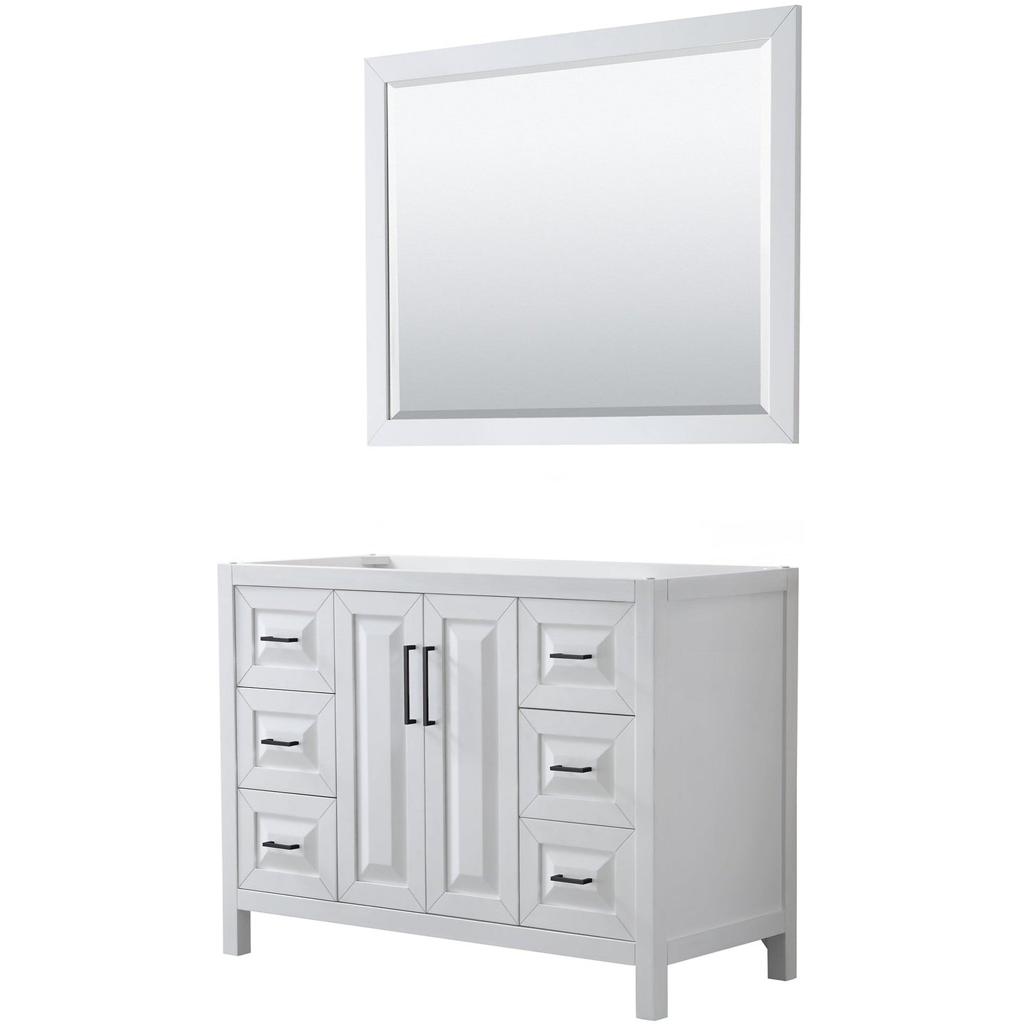Wyndham Collection Daria 48" Single Bathroom Vanity in White, No Countertop, No Sink, Matte Black Trim, 46" Mirror