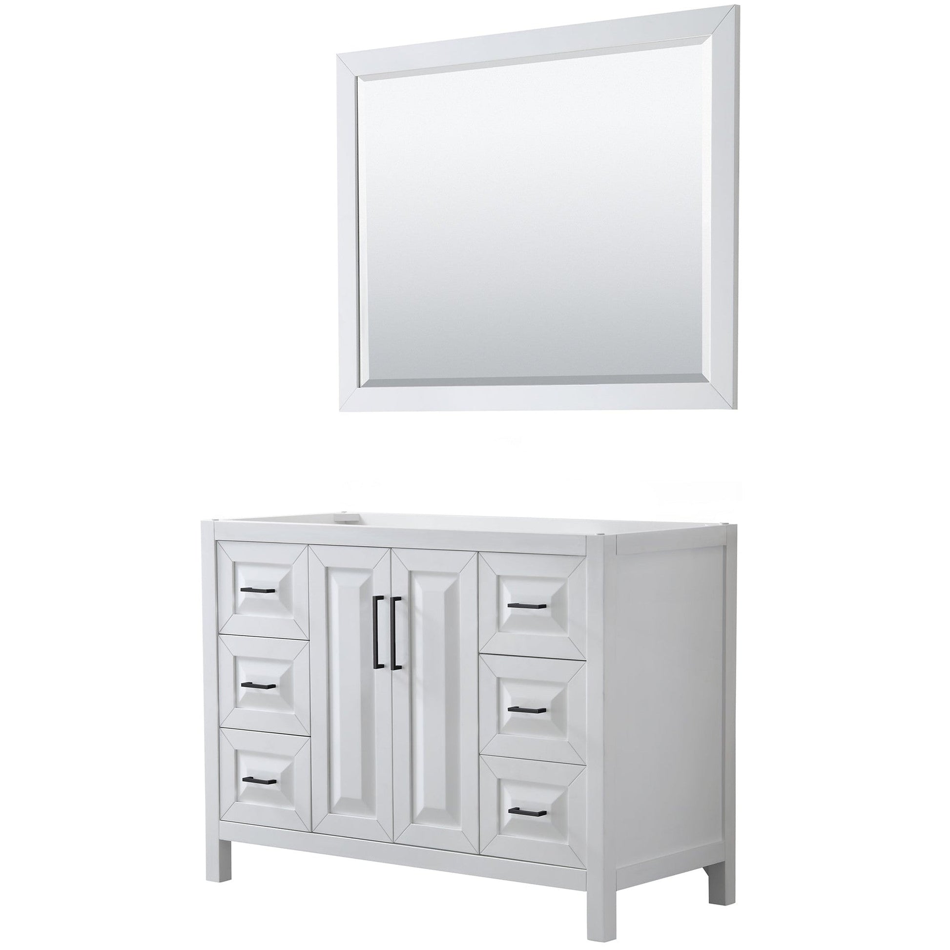 Wyndham Collection Daria 48" Single Bathroom Vanity in White, No Countertop, No Sink, Matte Black Trim, 46" Mirror