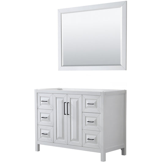 Wyndham Collection Daria 48" Single Bathroom Vanity in White, No Countertop, No Sink, Matte Black Trim, 46" Mirror