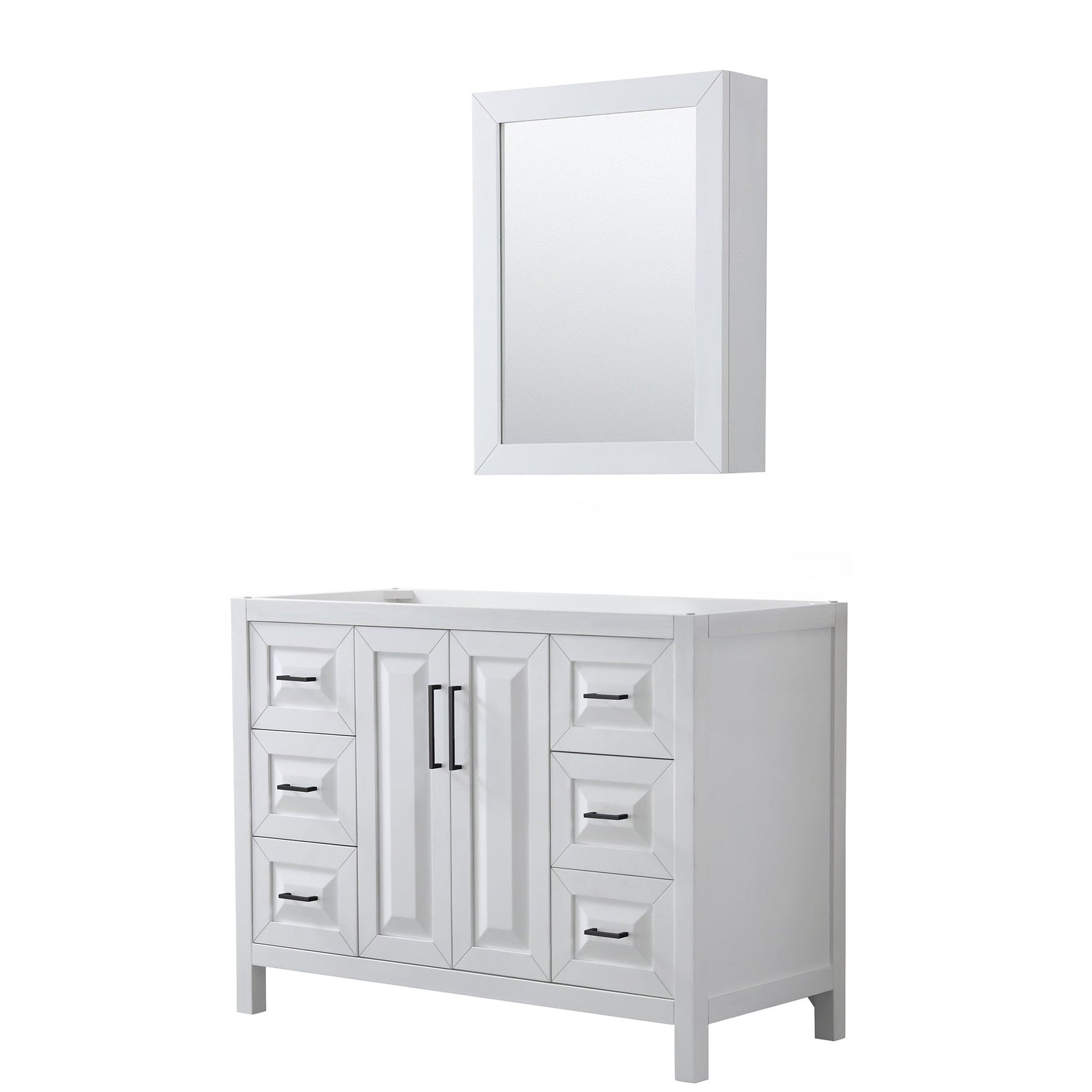 Wyndham Collection Daria 48" Single Bathroom Vanity in White, No Countertop, No Sink, Matte Black Trim, Medicine Cabinet