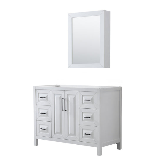 Wyndham Collection Daria 48" Single Bathroom Vanity in White, No Countertop, No Sink, Matte Black Trim, Medicine Cabinet