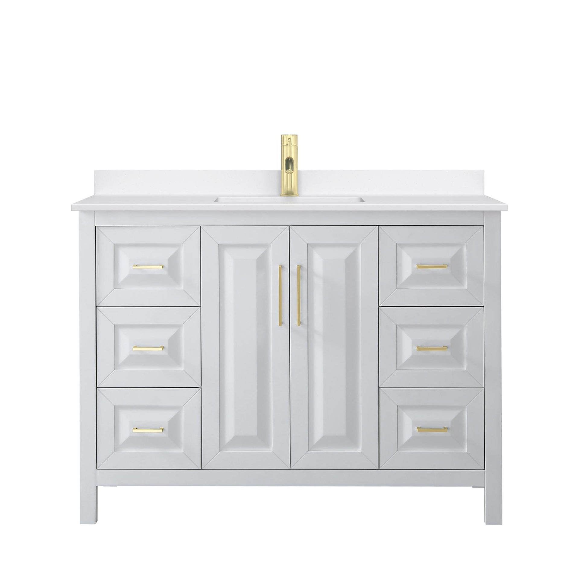Wyndham Collection Daria 48" Single Bathroom Vanity in White, White Quartz Countertop, Undermount Square Sink (1-Hole), Brushed Gold Trim