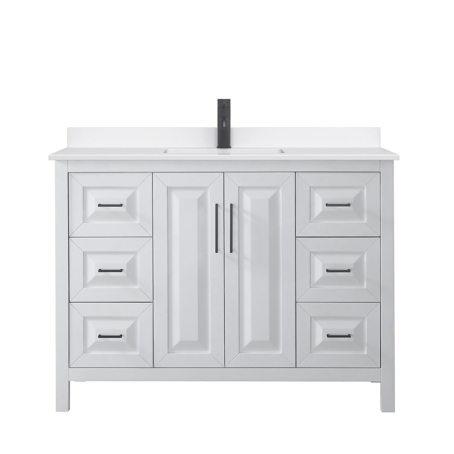 Wyndham Collection Daria 48" Single Bathroom Vanity in White, White Quartz Countertop, Undermount Square Sink (1-Hole), Matte Black Trim