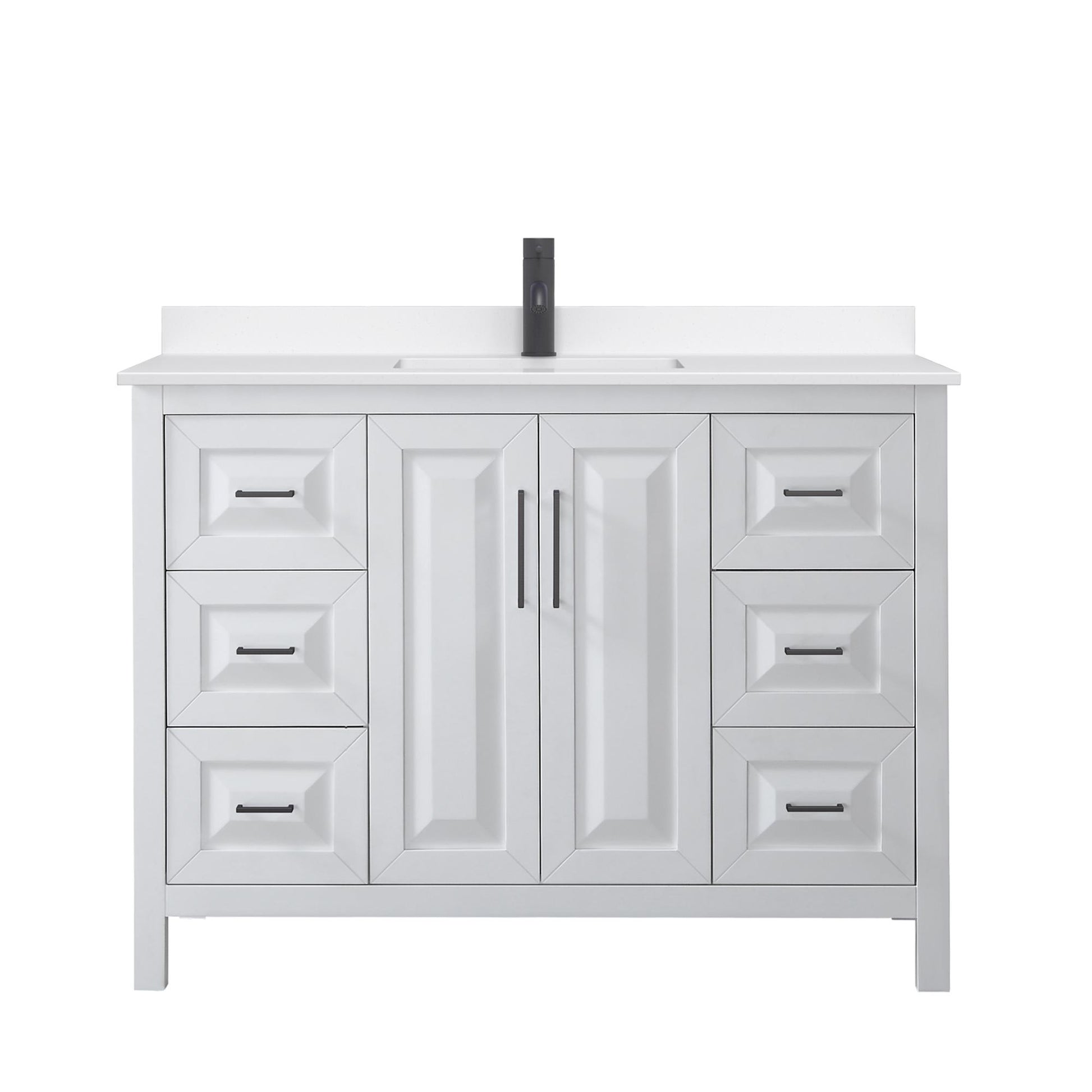 Wyndham Collection Daria 48" Single Bathroom Vanity in White, White Quartz Countertop, Undermount Square Sink (1-Hole), Matte Black Trim