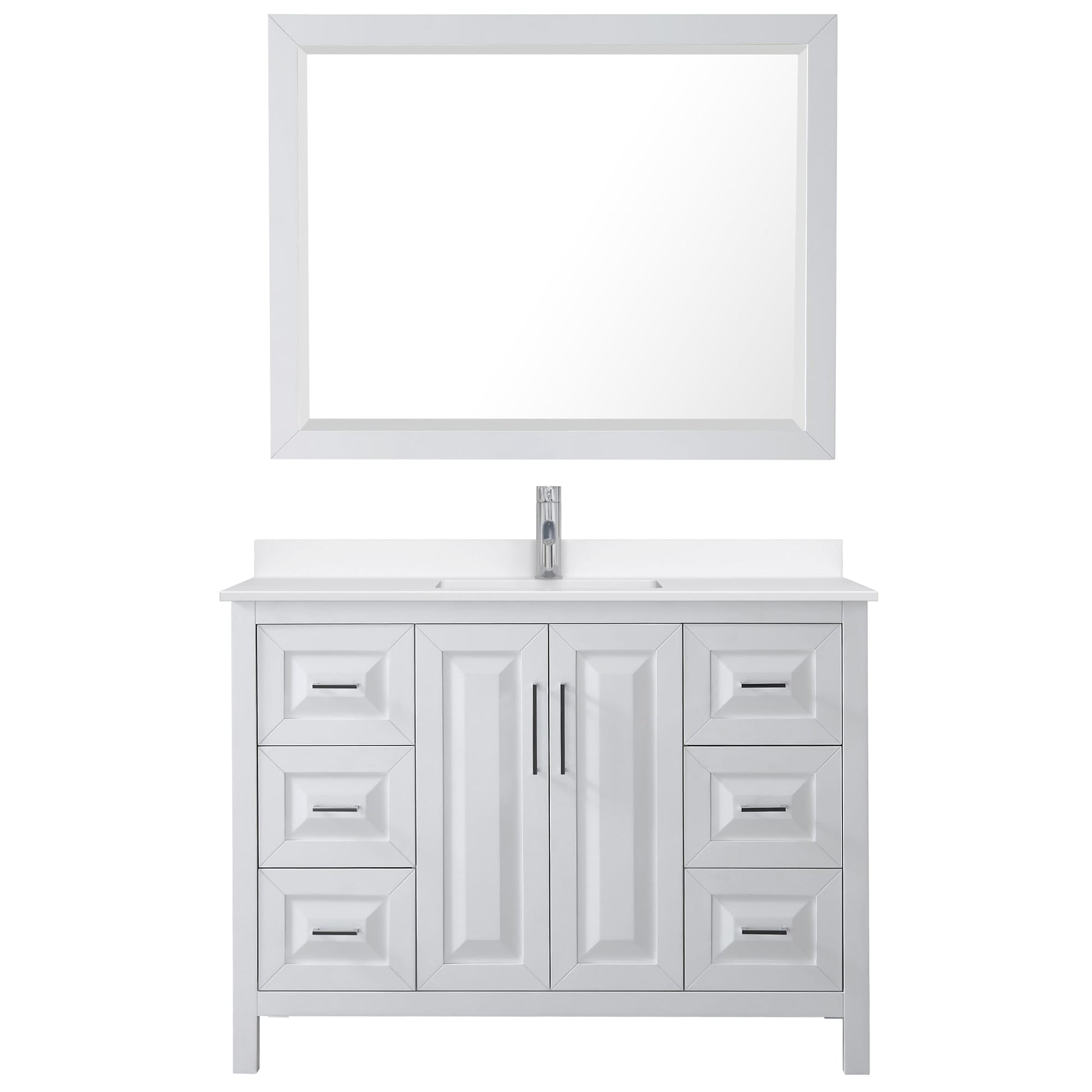 Wyndham Collection Daria 48" Single Bathroom Vanity in White, White Quartz Countertop, Undermount Square Sink (1-Hole), Polished Chrome Trim, 46" Mirror