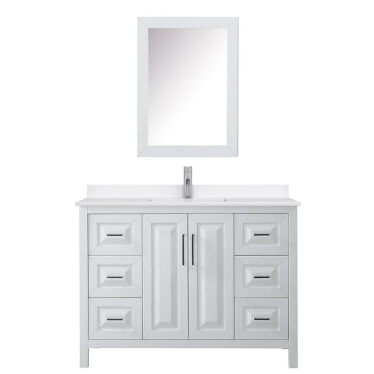 Wyndham Collection Daria 48" Single Bathroom Vanity in White, White Quartz Countertop, Undermount Square Sink (1-Hole), Polished Chrome Trim, Medicine Cabinet