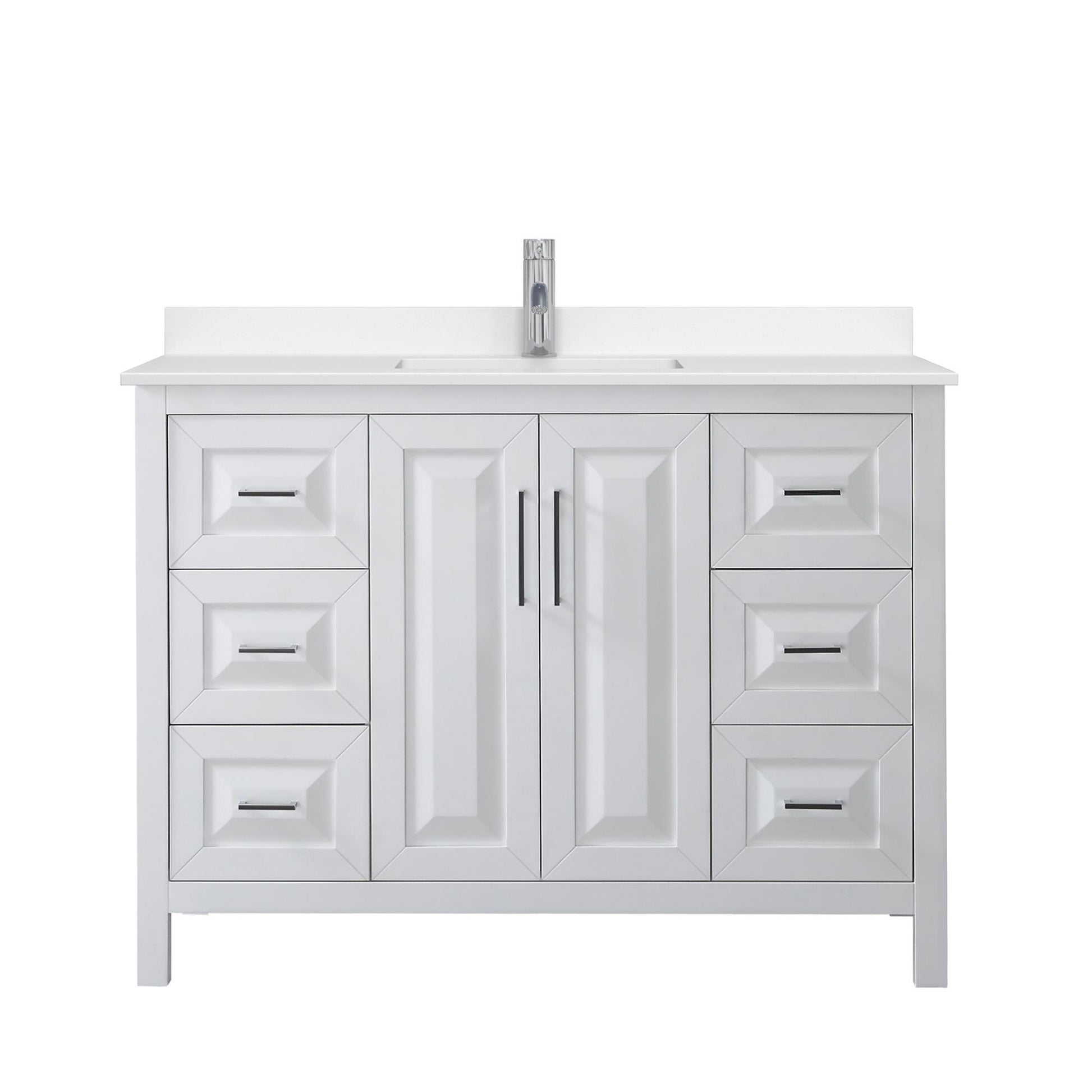 Wyndham Collection Daria 48" Single Bathroom Vanity in White, White Quartz Countertop, Undermount Square Sink (1-Hole), Polished Chrome Trim