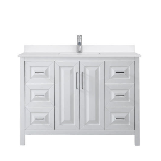 Wyndham Collection Daria 48" Single Bathroom Vanity in White, White Quartz Countertop, Undermount Square Sink (1-Hole), Polished Chrome Trim