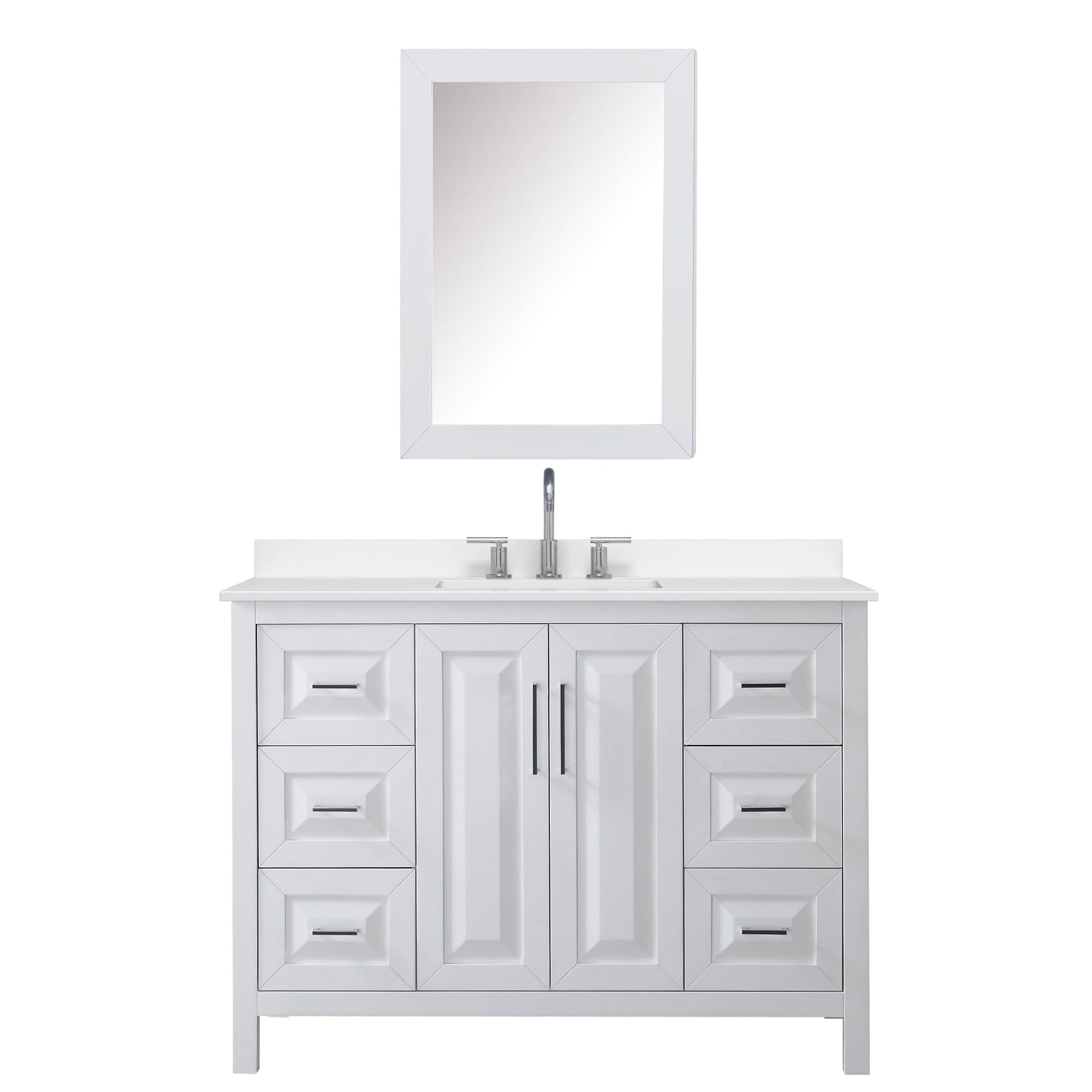 Wyndham Collection Daria 48" Single Bathroom Vanity in White, White Quartz Countertop, Undermount Square Sink (3-Hole), Polished Chrome Trim, Medicine Cabinet